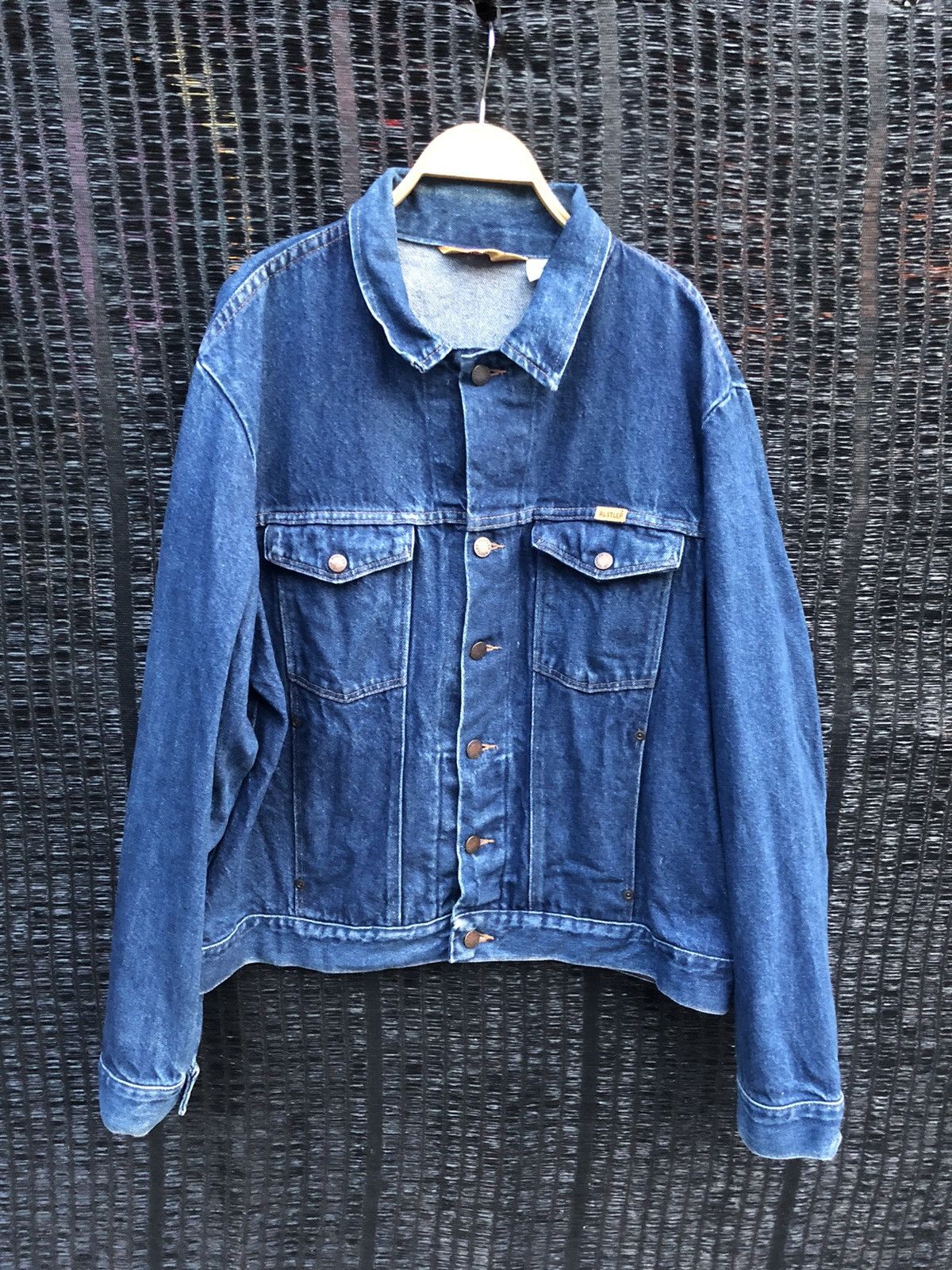 image of Biker Denim x Denim Jacket Vintage Rustler Denim Jacket/ Trucker Made In Usa in Blue Denim (Size XL
