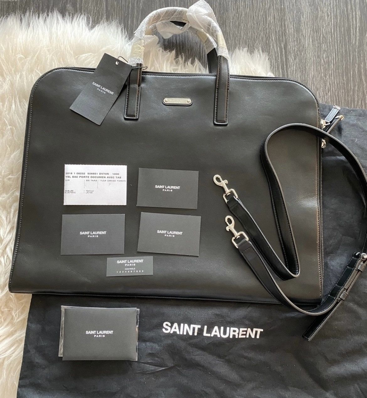 Hedi Slimane × Saint Laurent Paris × Yves Saint Laurent $1,850 Value Pure Leather Limited Edition Runway Briefcase Size ONE SIZE - 7 Thumbnail