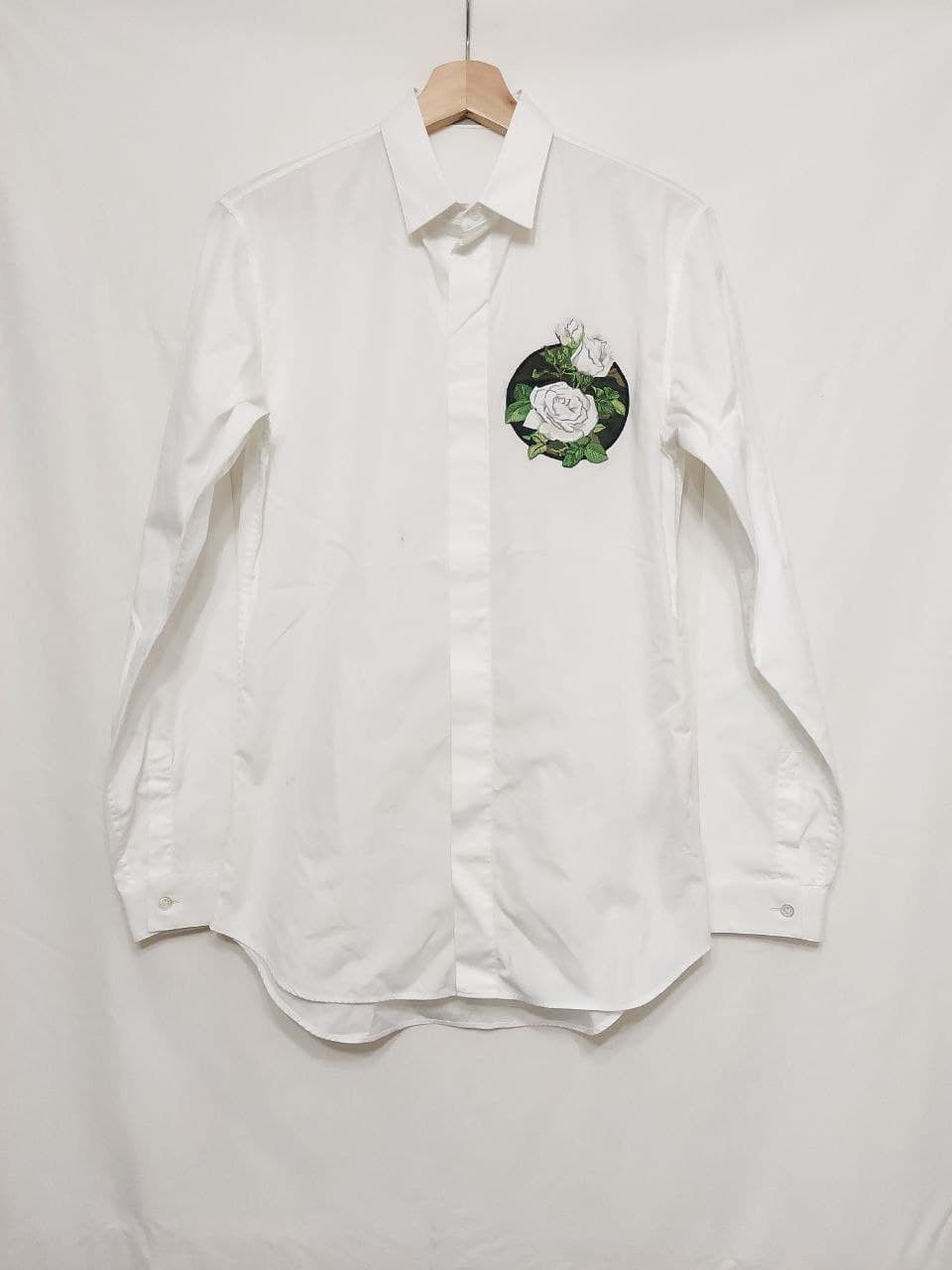 image of Dior x Kris Van Assche Ss16 Runway Floral Rose Embroidery Shirt in White, Men's (Size Small)