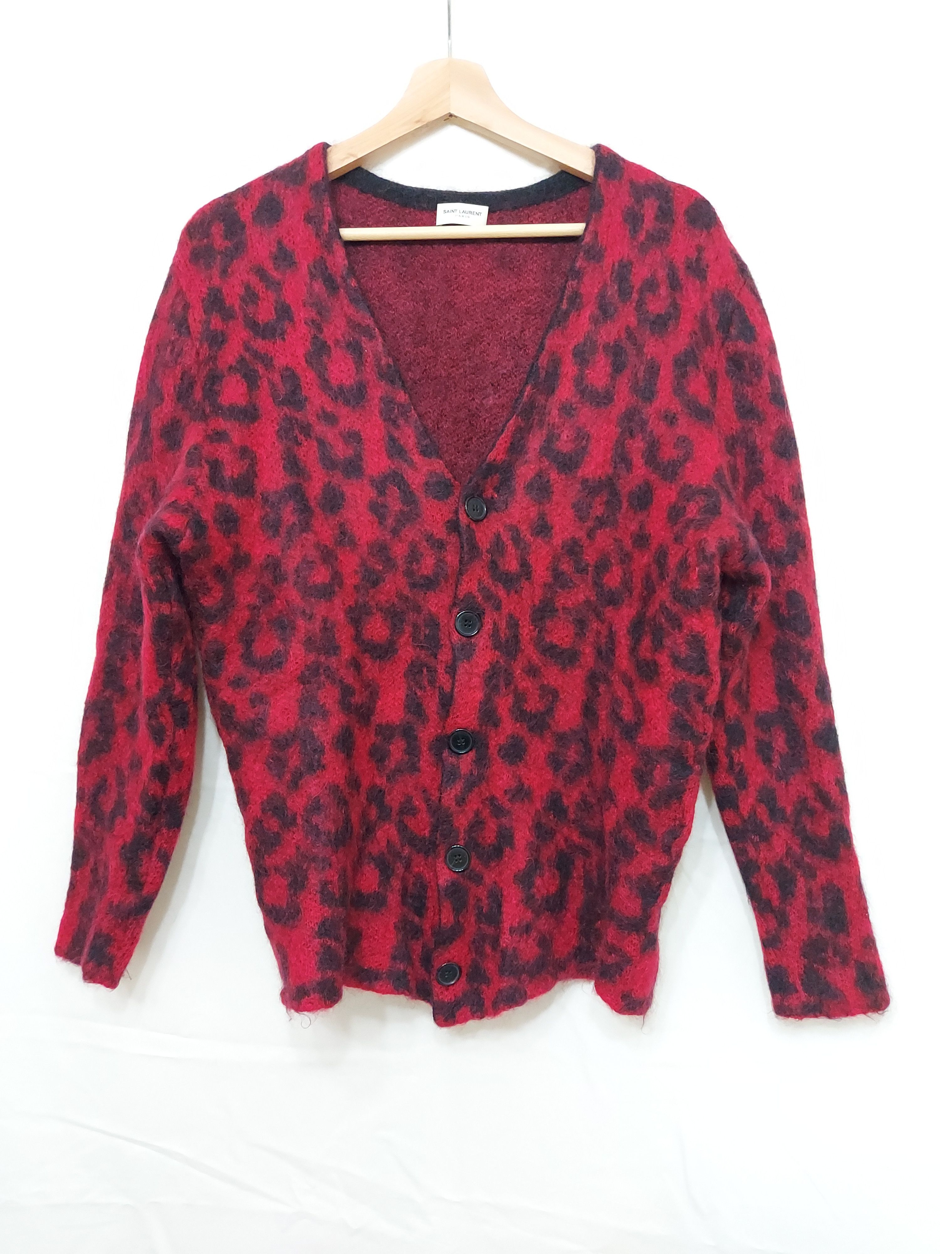 image of Hedi Slimane x Saint Laurent Paris Fw13 Aw13 Oversized Babycat Cardigan in Red Black (Size XS)