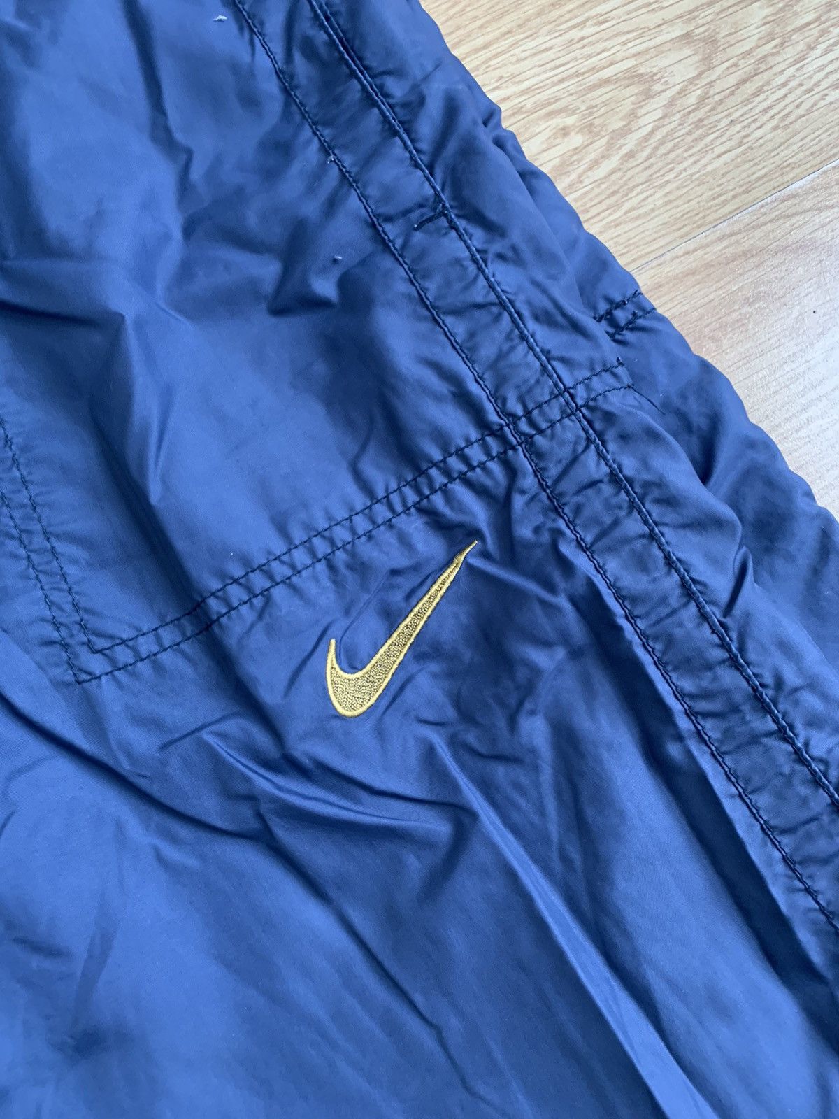 Nike × Vintage Vintage 90s Nike Navy Track Pants Swoosh Nylon Drill Size US 32 / EU 48 - 6 Thumbnail