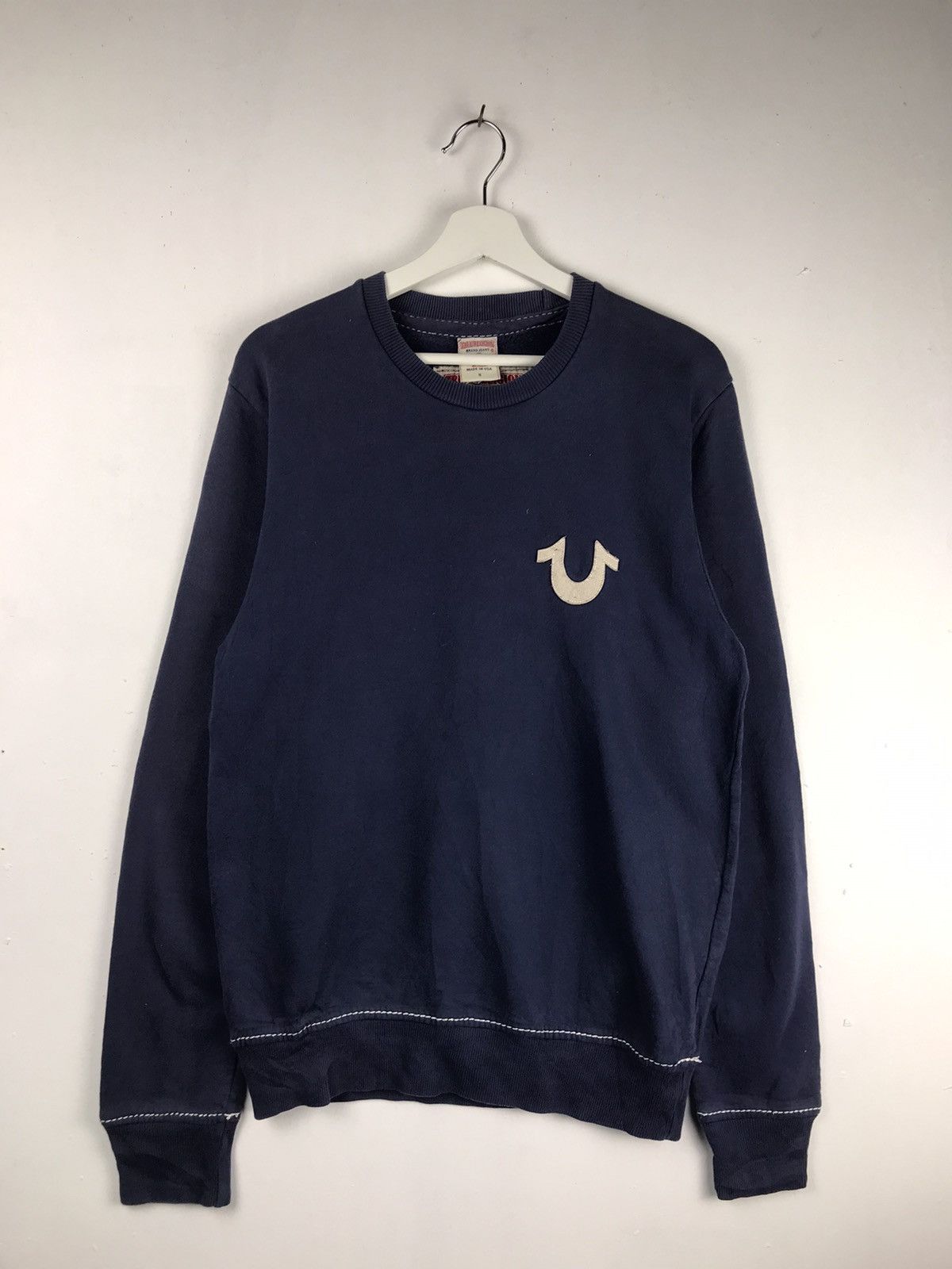 True Religion vintage navy sweatshirt fat stitching Y2K