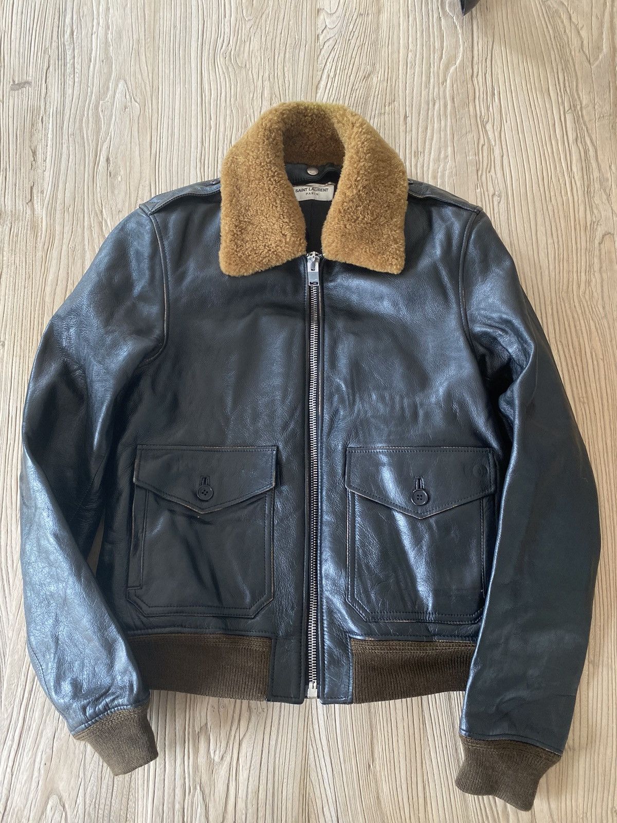 Hedi Slimane × Saint Laurent Paris FW14 Distressed Shearling Aviator Calf Bomber Size US S / EU 44-46 / 1 - 1 Thumbnail