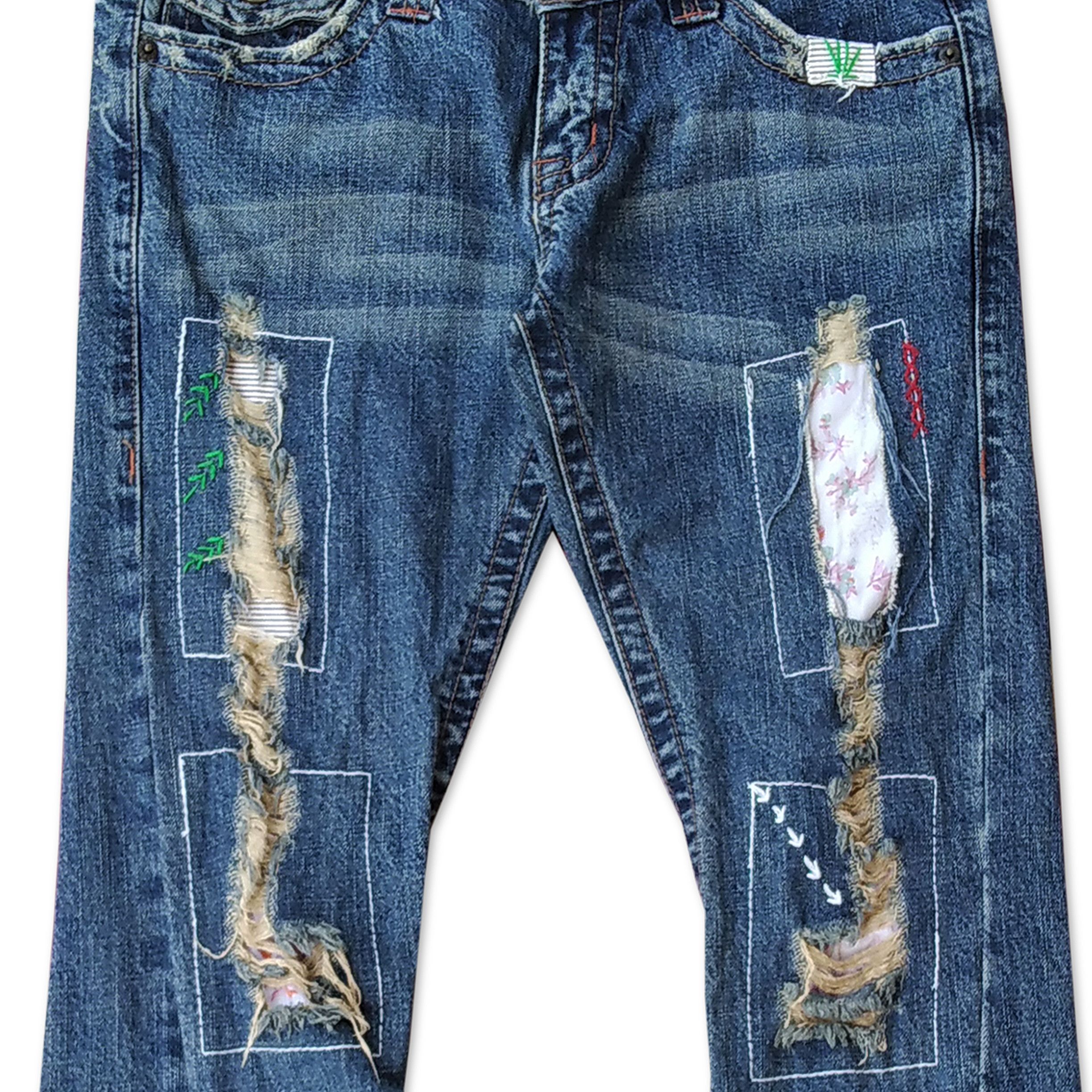 Tornado Mart Vintage 00's CLEF DE SOL Ripped Patchwork Flare Denim Size 31" - 2 Thumbnail