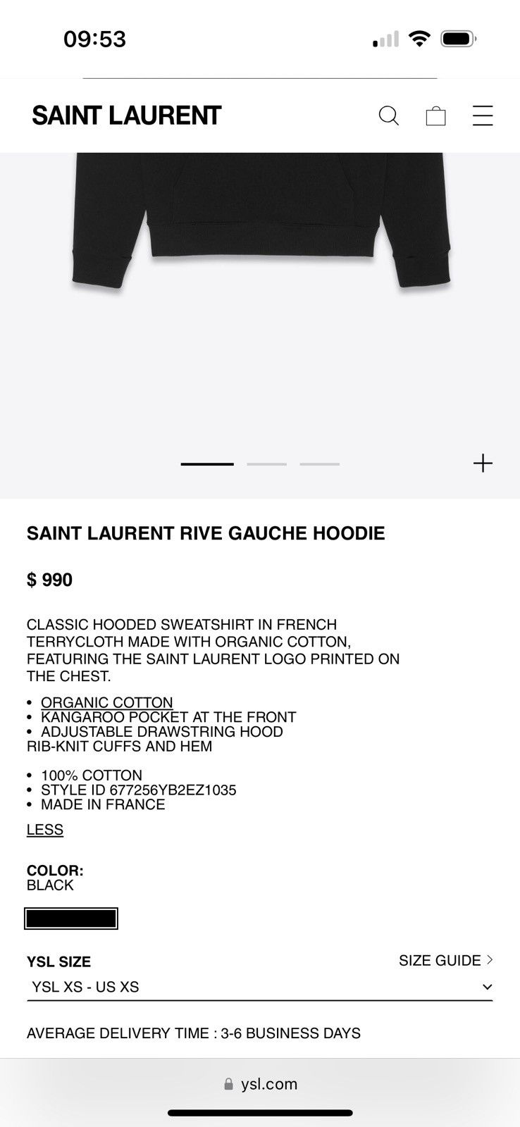 Saint Laurent Paris $990 🤑 Saint Laurent Rive Gauche logo black hoodie Small Size US S / EU 44-46 / 1 - 2 Thumbnail