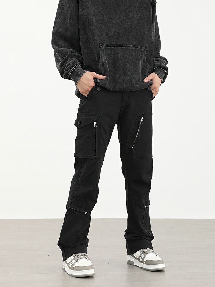 Punk Flame Strap Wide-Leg Pants Boxing-Inspired Streetwear Bottoms main image 1