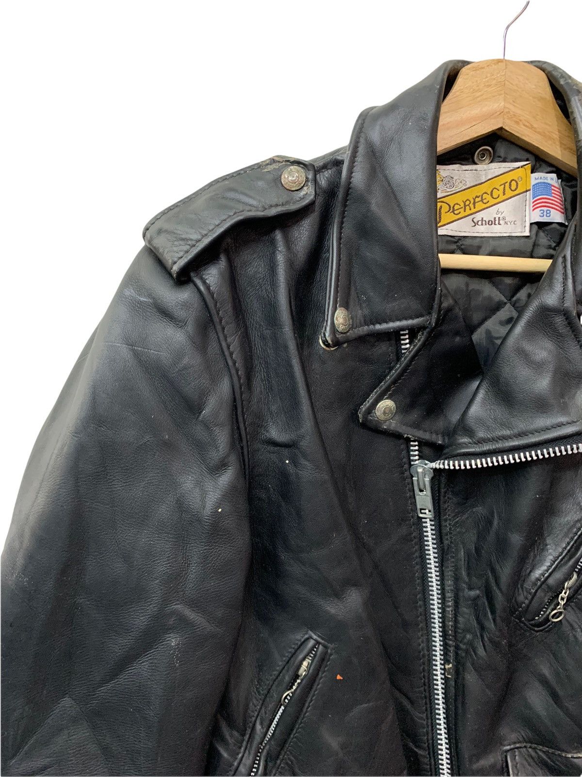 Schott 🔥VERY WORN SCHOTTPERFECTO DOUBLE COLLAR BIKERS JACKETS Size US M / EU 48-50 / 2 - 6 Thumbnail