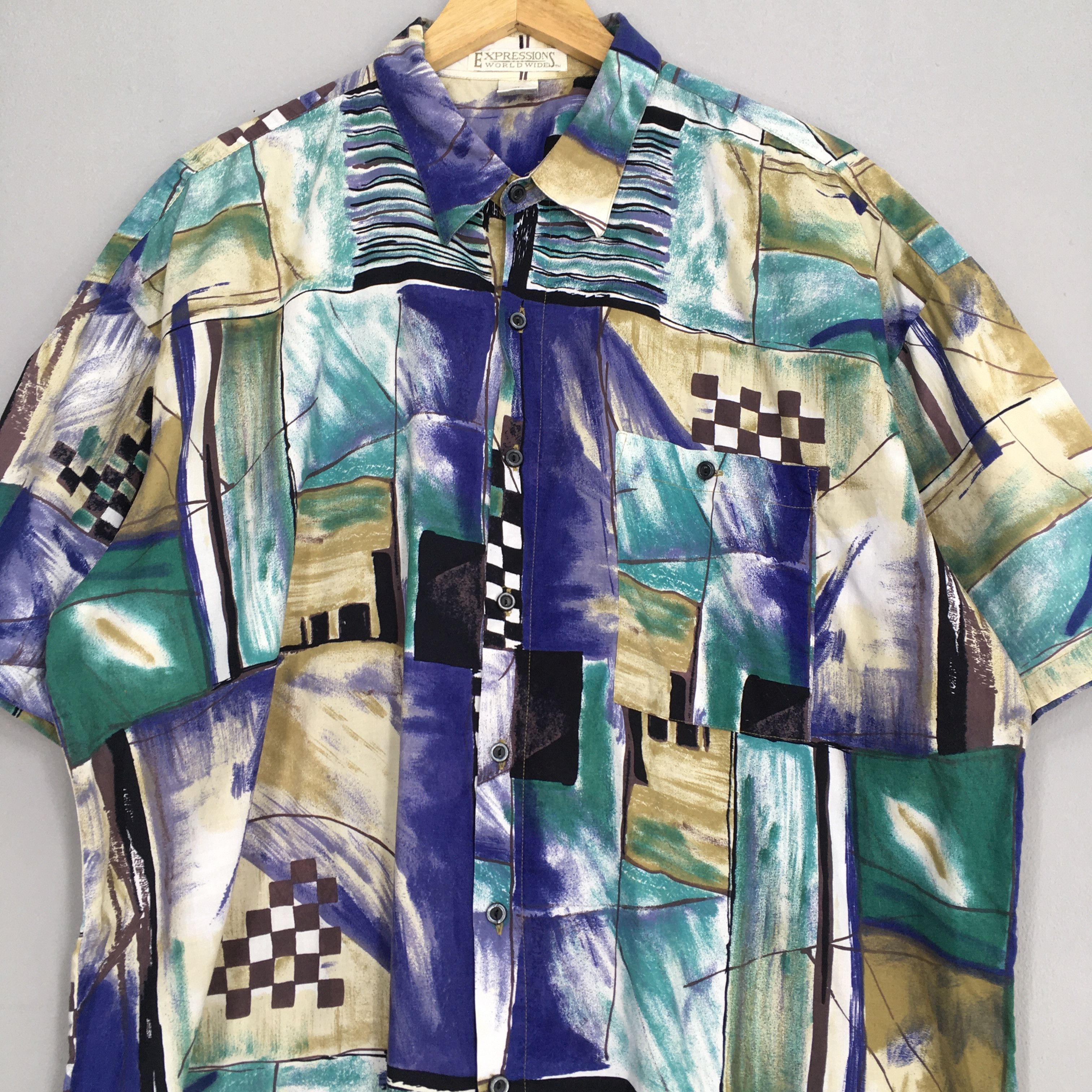 Designer Vintage Psychedelic Hawaiian Aloha Cotton Shirt XLarge Size US XL / EU 56 / 4 - 2 Thumbnail