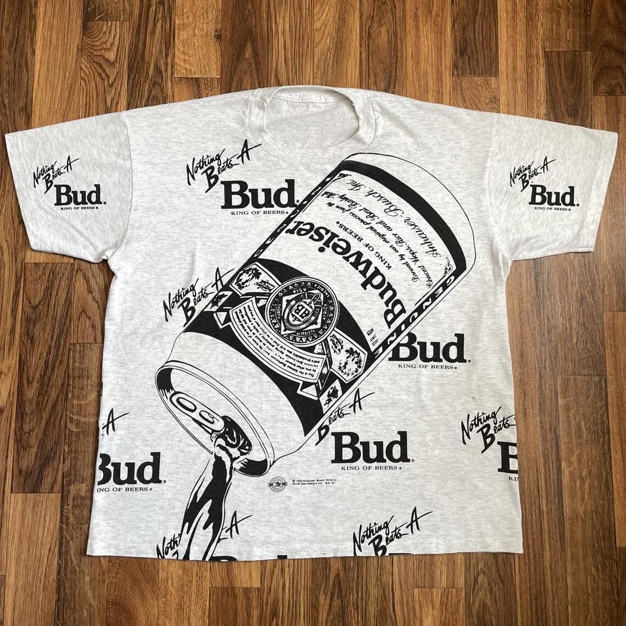 Vintage Budweiser Shirt Beer AOP Rare Grey Small 1993 Novel