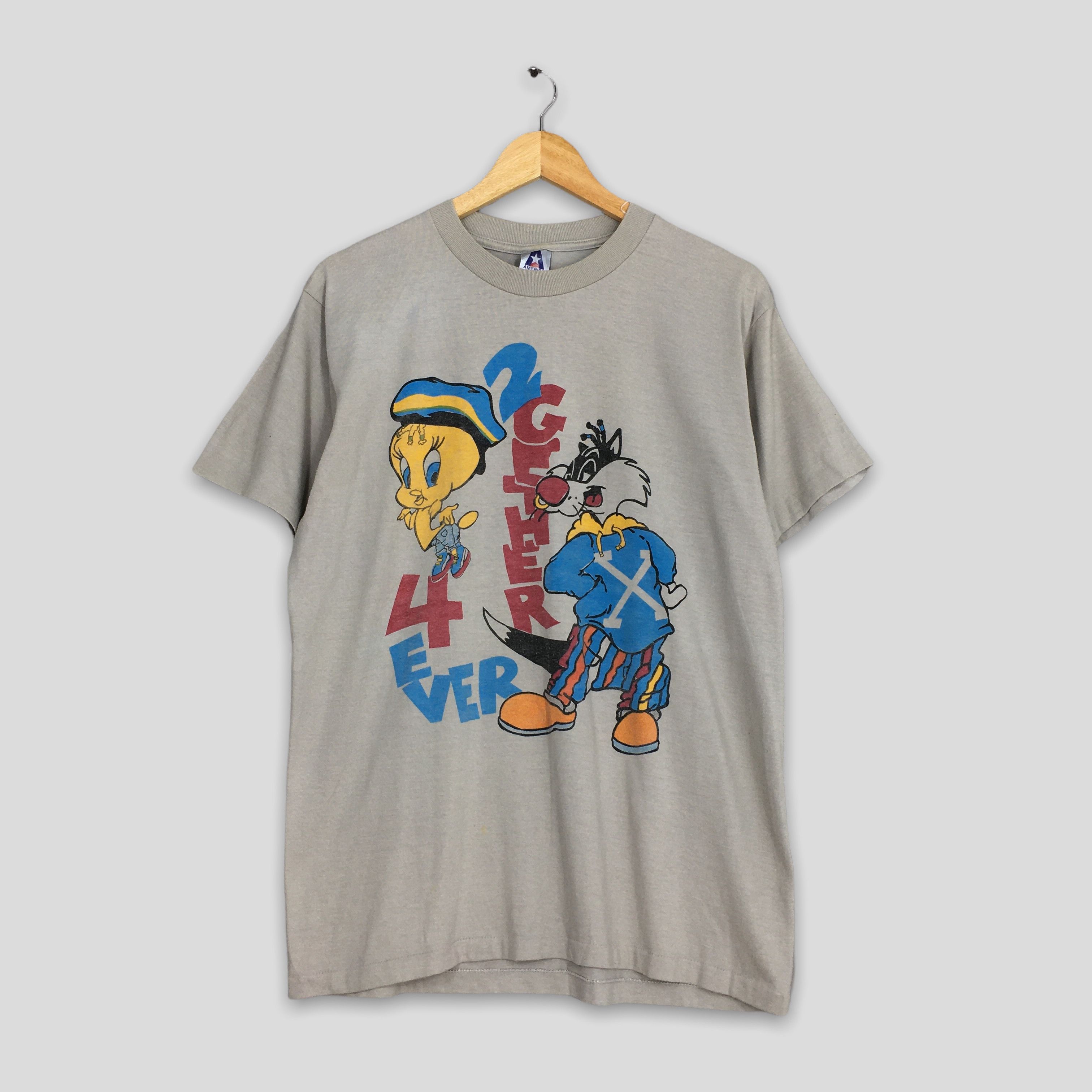 image of Cartoon Network x Vintage Looney Tunes Tweety Sylvester Tshirt Xlarge in Grey, Men's