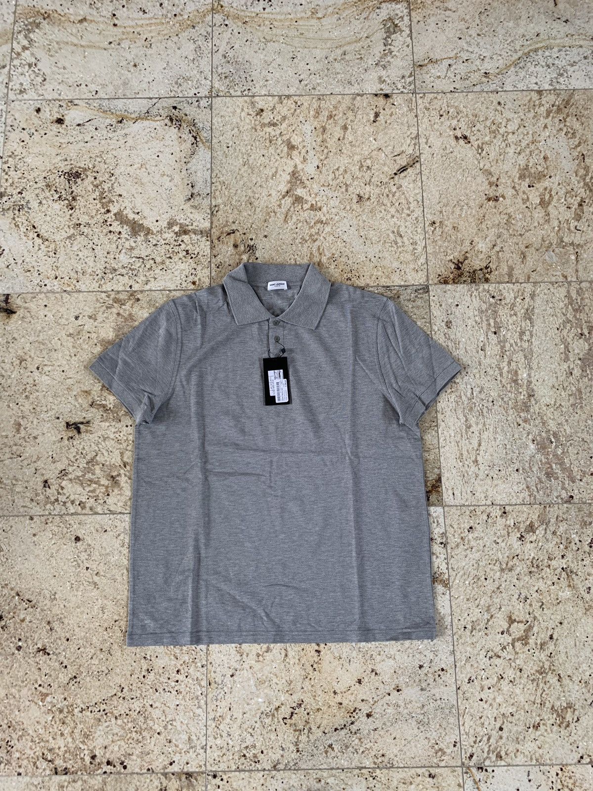 image of Saint Laurent Paris Polo, Ss In Grey, Men's (Size 2XL)