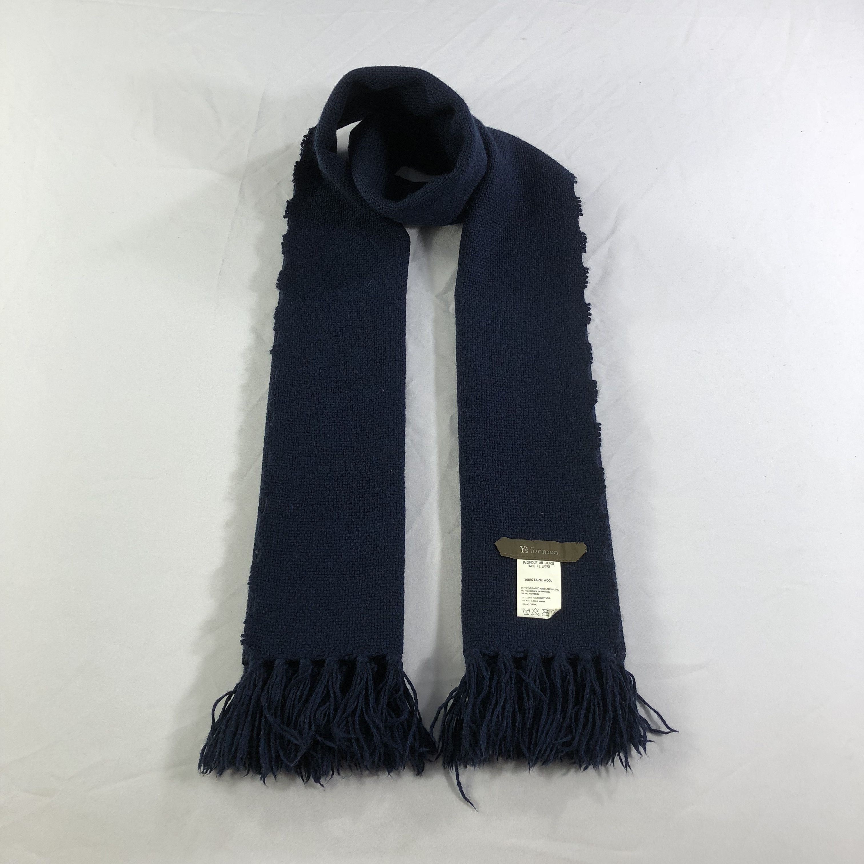 Yohji Yamamoto Y's for men Navy Blue Wool Scarf Muffler V1409 Size ONE SIZE - 1 Thumbnail