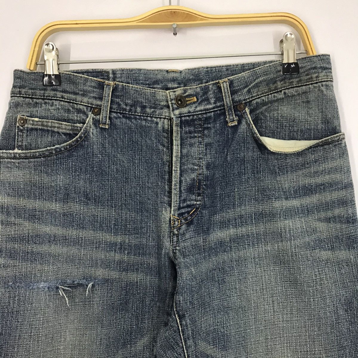 Issey Miyake × Tete Homme 👽FLARE BOOTCUT DENIM TETE MOMME DISTRESSED DENIM PANTS O4 Size US 30 / EU 46 - 5 Thumbnail