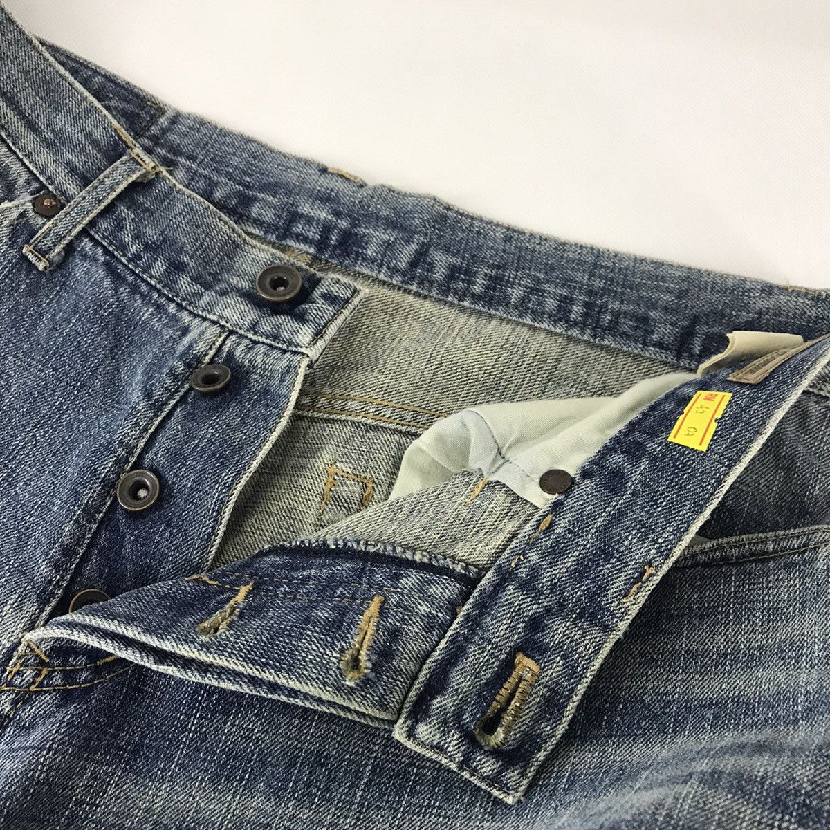 Issey Miyake × Tete Homme 👽FLARE BOOTCUT DENIM TETE MOMME DISTRESSED DENIM PANTS O4 Size US 30 / EU 46 - 16 Thumbnail