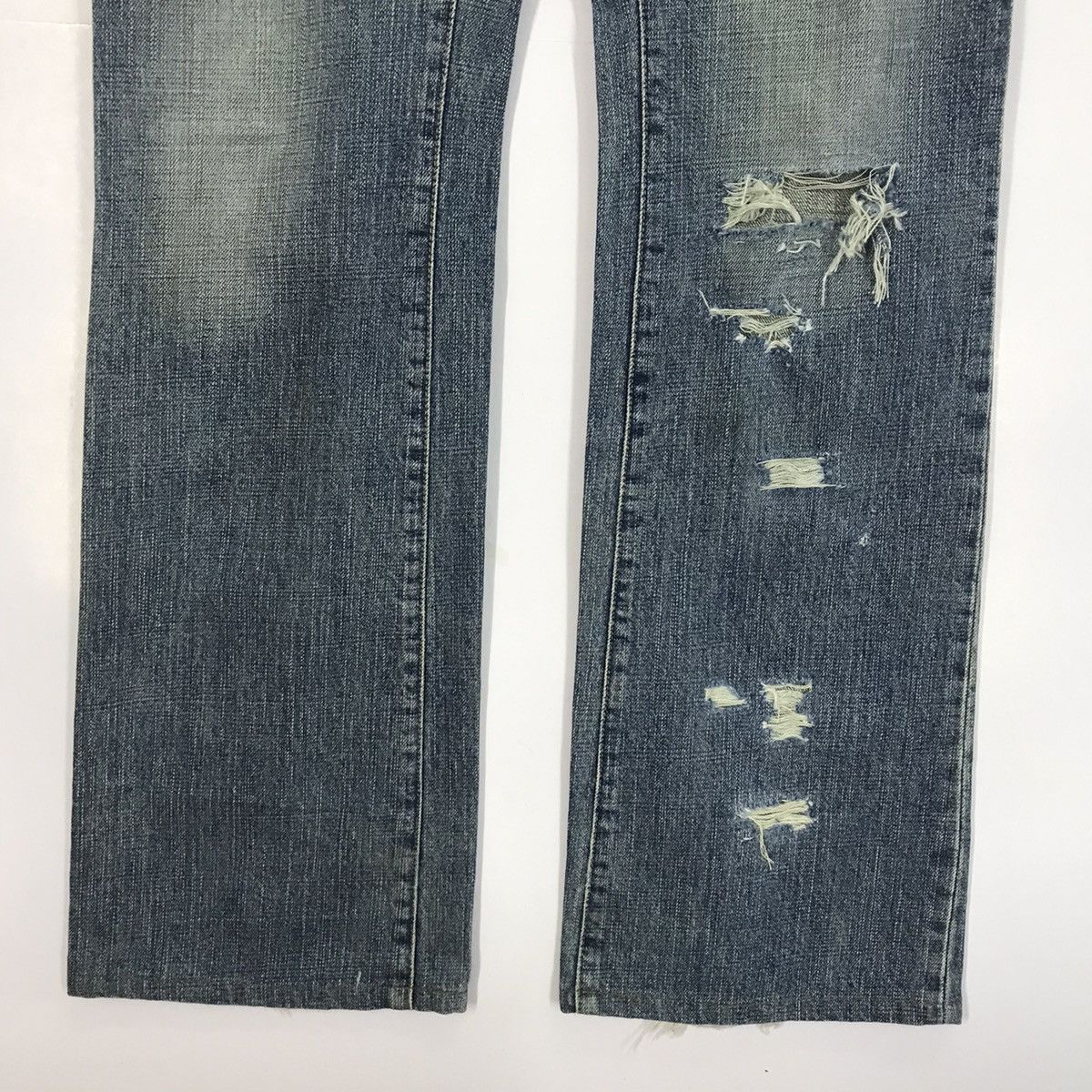Issey Miyake × Tete Homme 👽FLARE BOOTCUT DENIM TETE MOMME DISTRESSED DENIM PANTS O4 Size US 30 / EU 46 - 2 Thumbnail