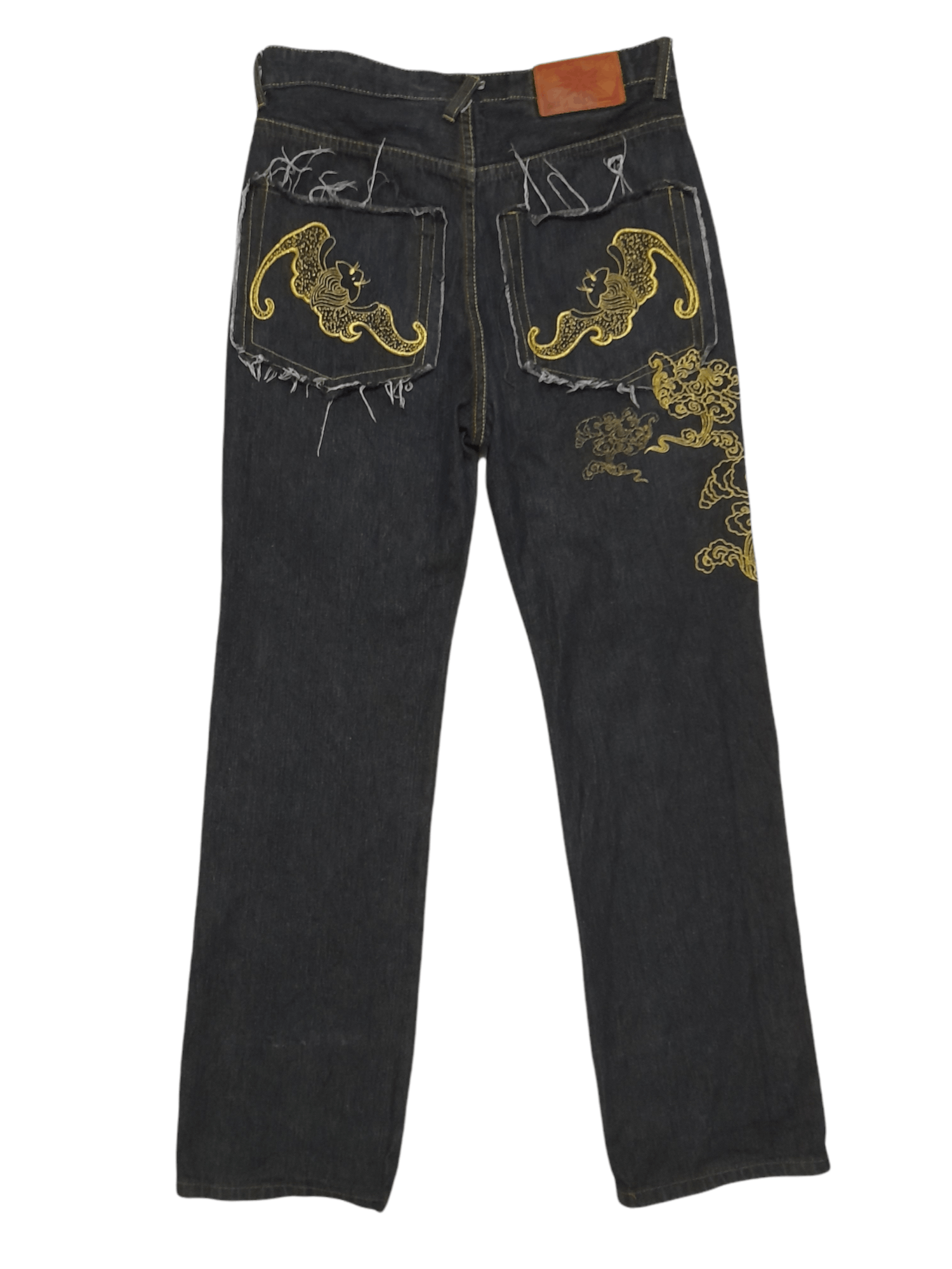 image of Black Diamond Embroidered Distressed Sukajan Denim (D837) in Blacks, Men's (Size 32)