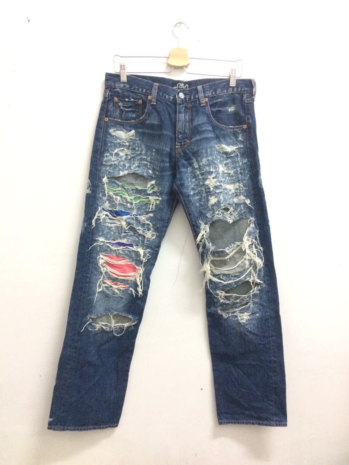 Designer × Japanese Brand Rare Rna Slang Patch Work Distressed Bleached Denim Jenas Size US 30 / EU 46 - 1 Thumbnail