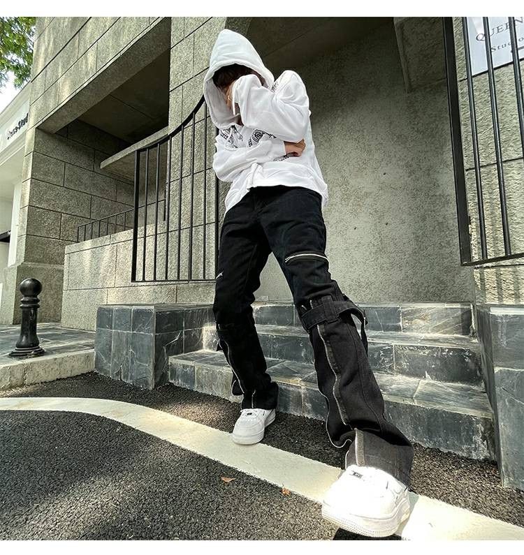 zipper punk flare cargo pants