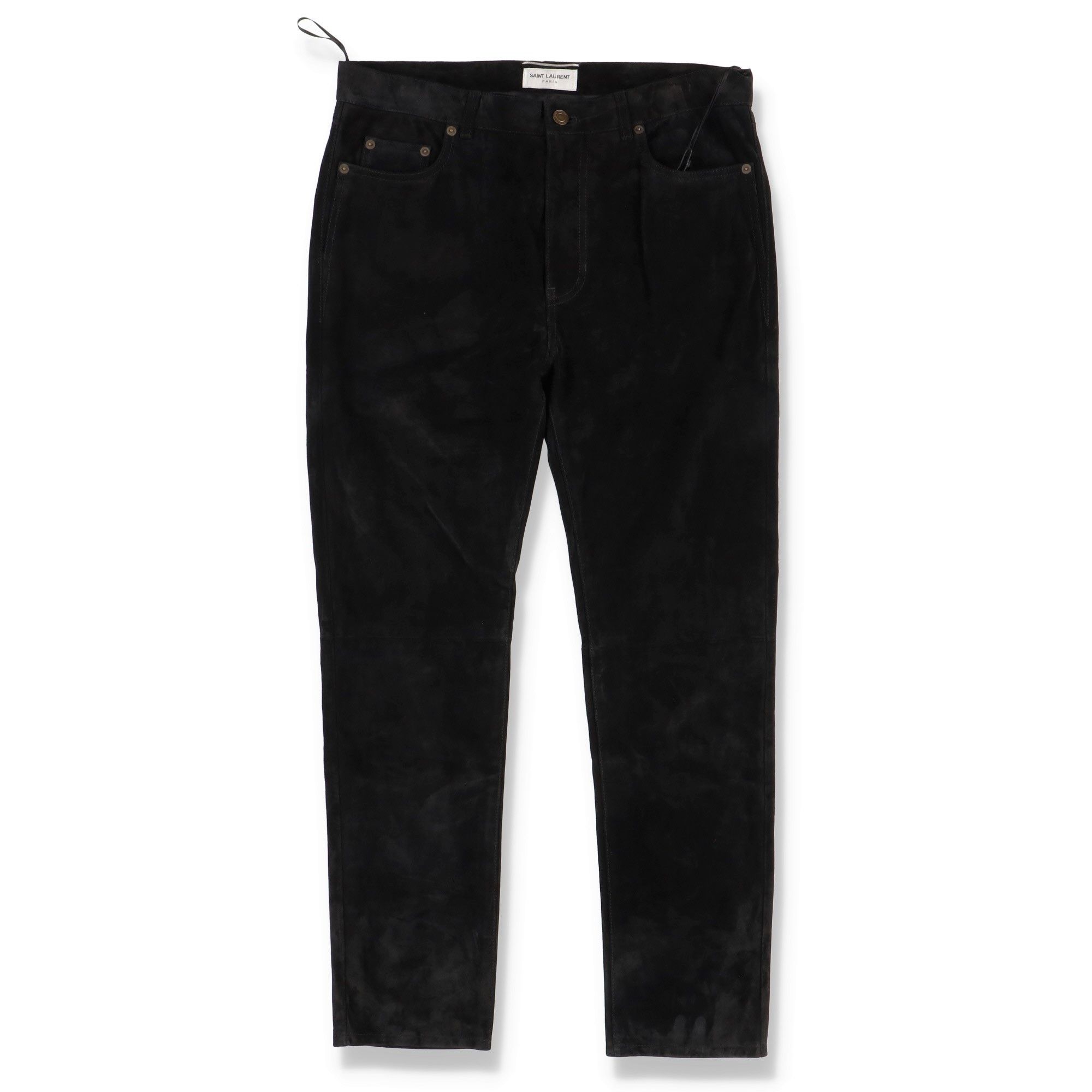 image of Saint Laurent Paris Black Goatskin Suede Skinny Trousers, Men's (Size 34)