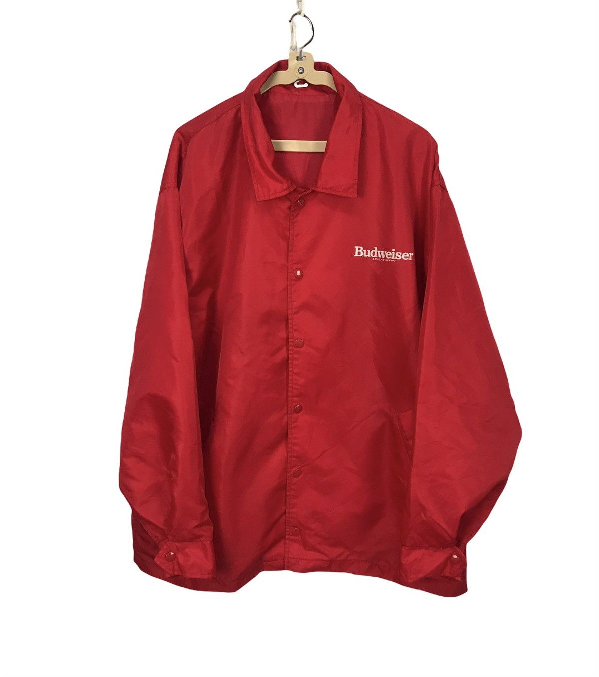 image of Budweiser “Bud After Bud” Snap Button Rain Jacket in Red, Men's (Size Large)