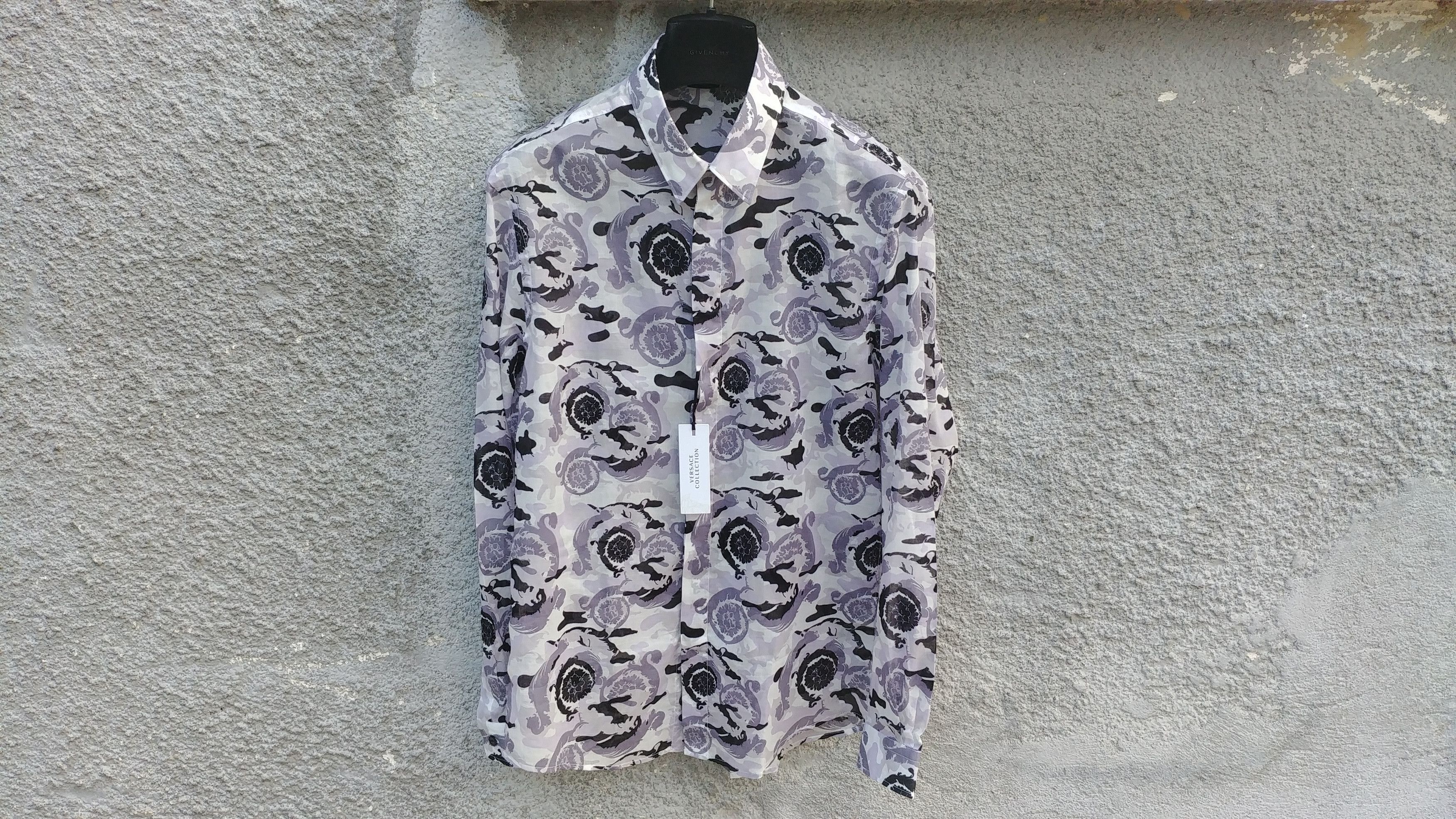 Image of Versace Collection Grey Camo Fantasia Baroque Cotton Shirt, Men's (Size Small)