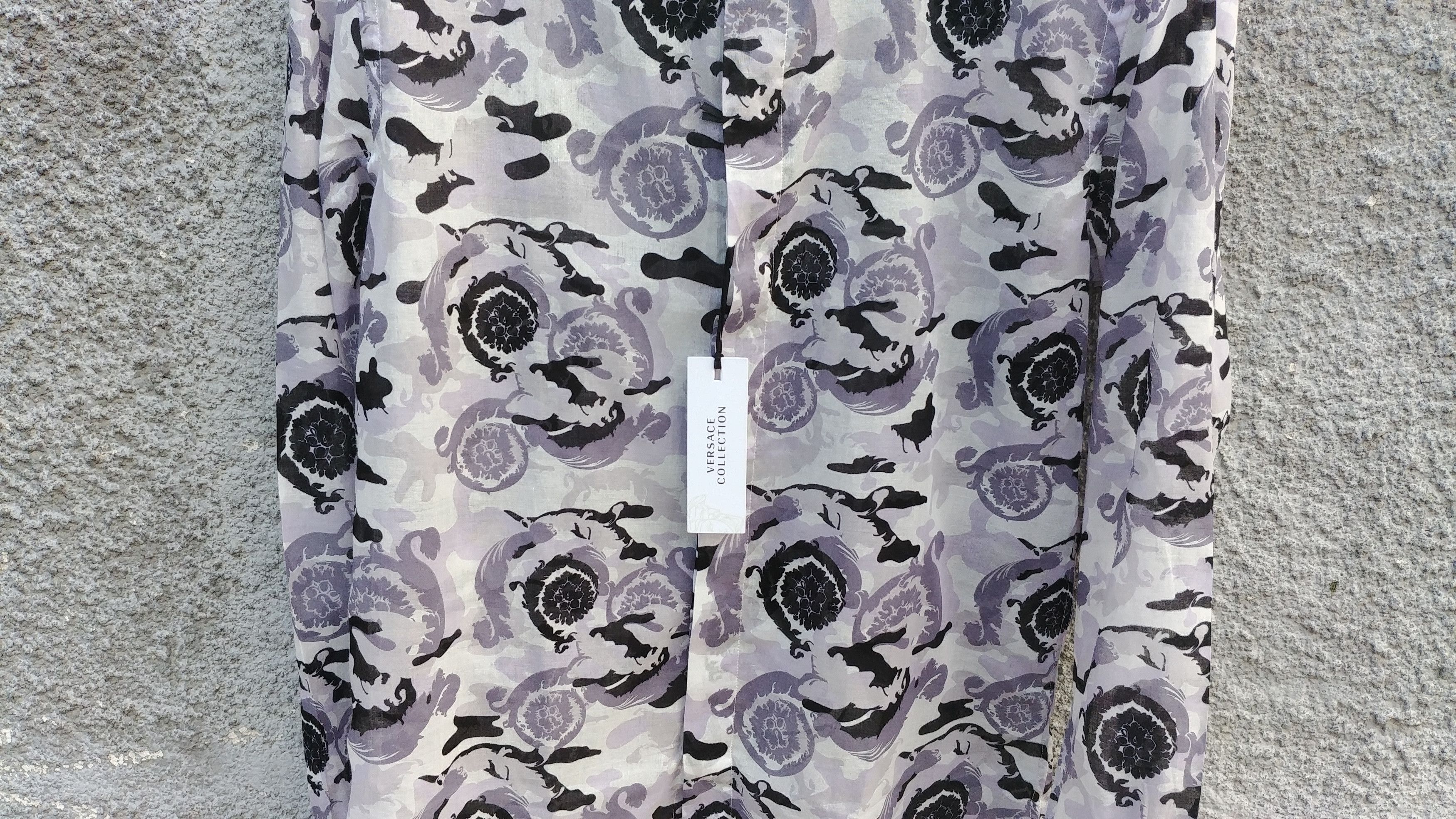 Versace Versace Collection Grey Camo Fantasia Baroque Cotton Shirt Size US S / EU 44-46 / 1 - 5 Thumbnail