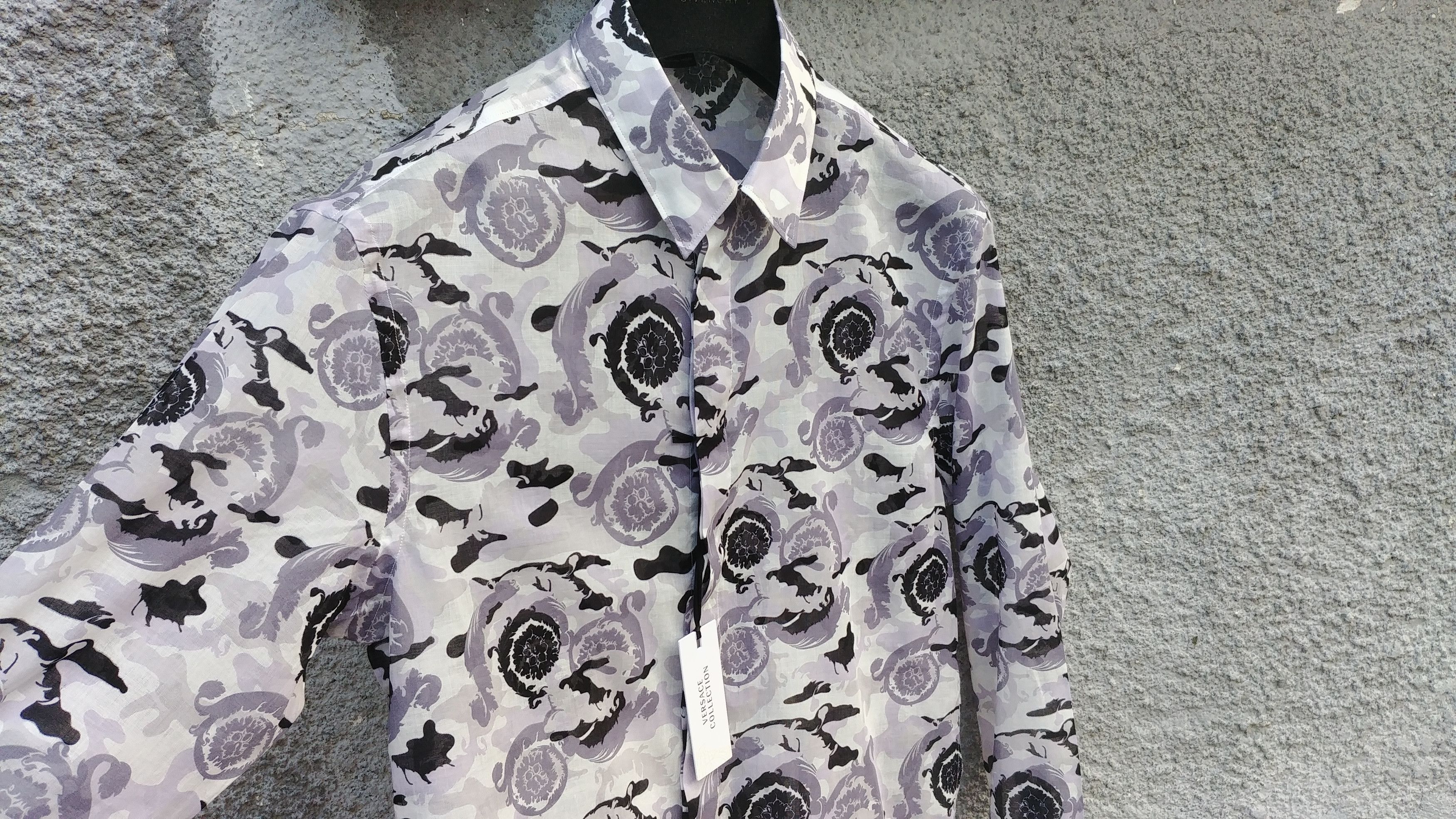 Versace Versace Collection Grey Camo Fantasia Baroque Cotton Shirt Size US S / EU 44-46 / 1 - 3 Thumbnail