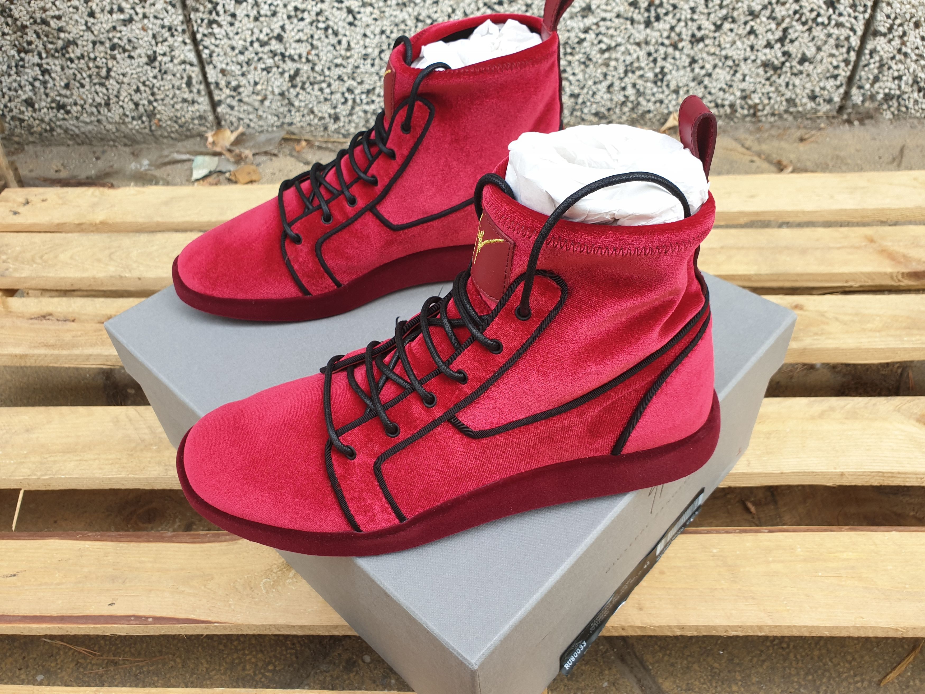 Giuseppe Zanotti $895 GIUSEPPE ZANOTTI Red Velvet Singles High Top Sneakers Size US 8 / EU 41 - 6 Thumbnail