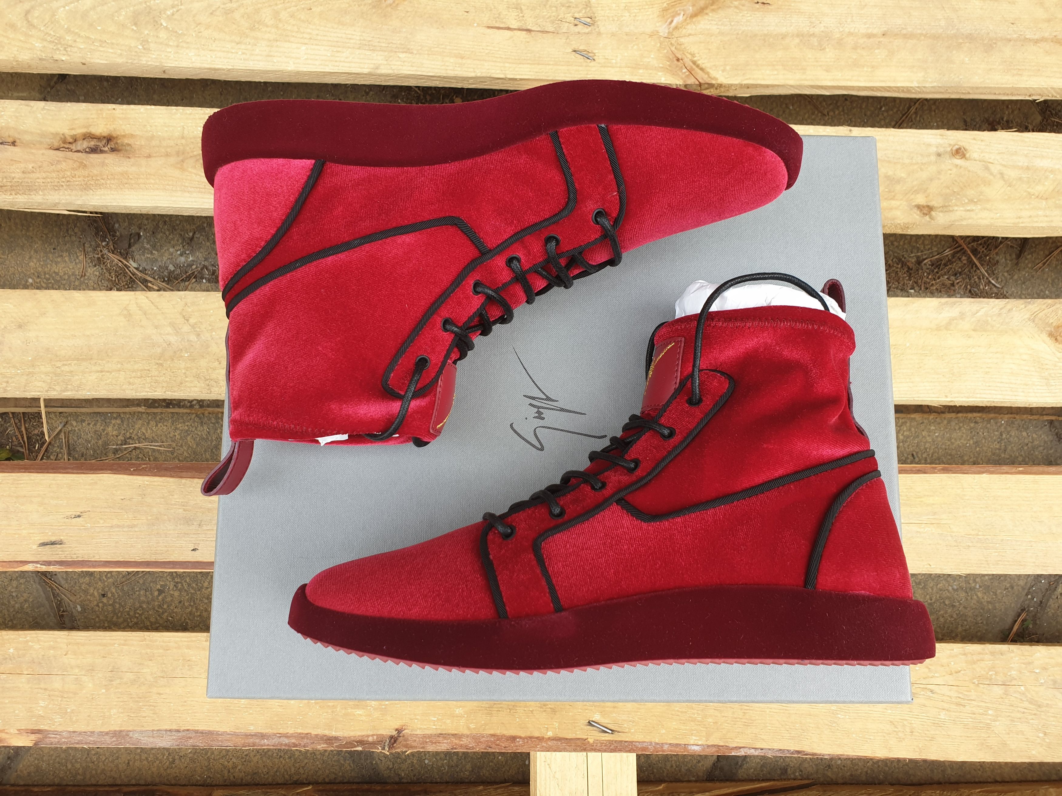 Giuseppe Zanotti $895 GIUSEPPE ZANOTTI Red Velvet Singles High Top Sneakers Size US 8 / EU 41 - 5 Thumbnail