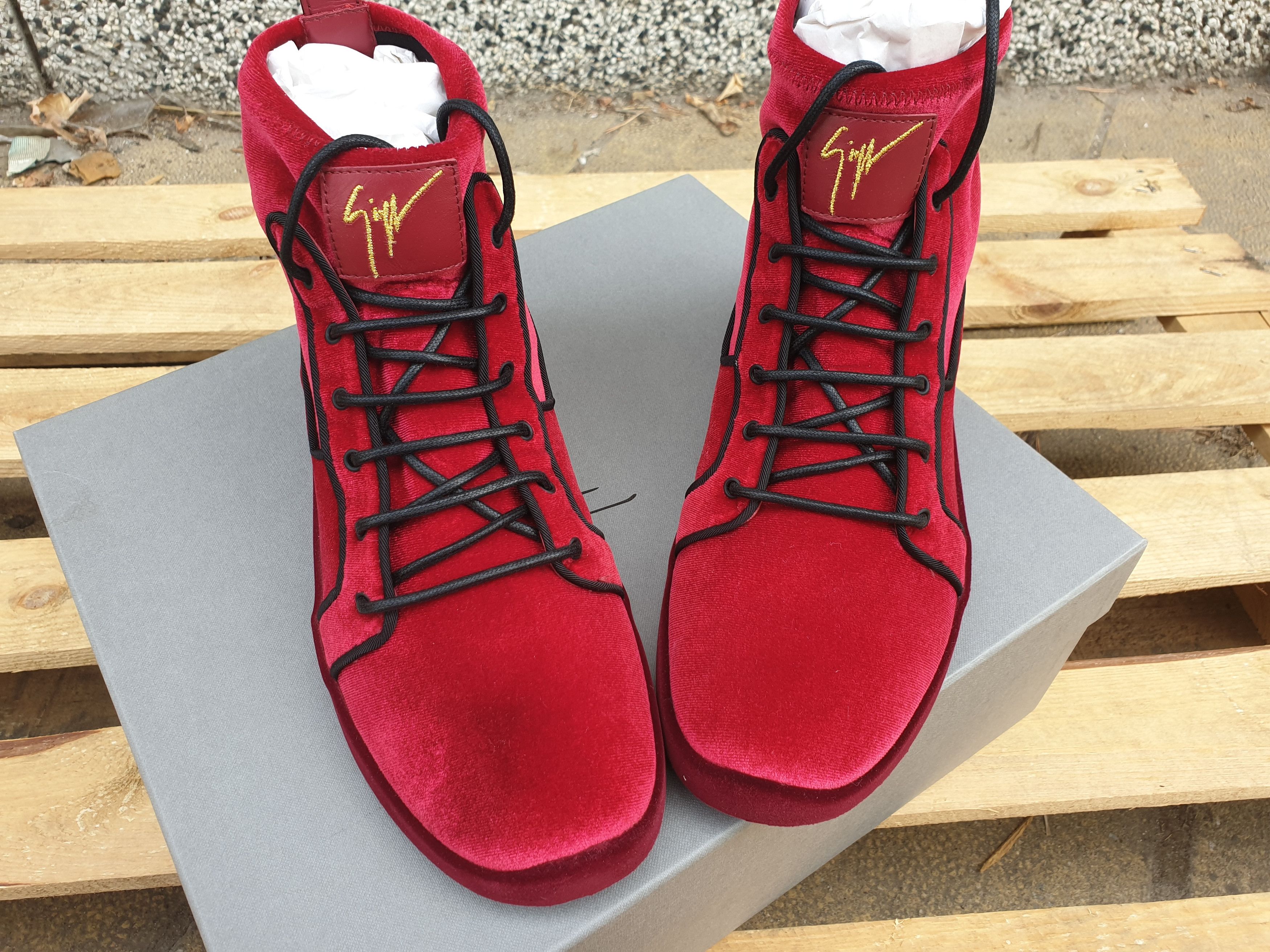 Giuseppe Zanotti $895 GIUSEPPE ZANOTTI Red Velvet Singles High Top Sneakers Size US 8 / EU 41 - 7 Thumbnail