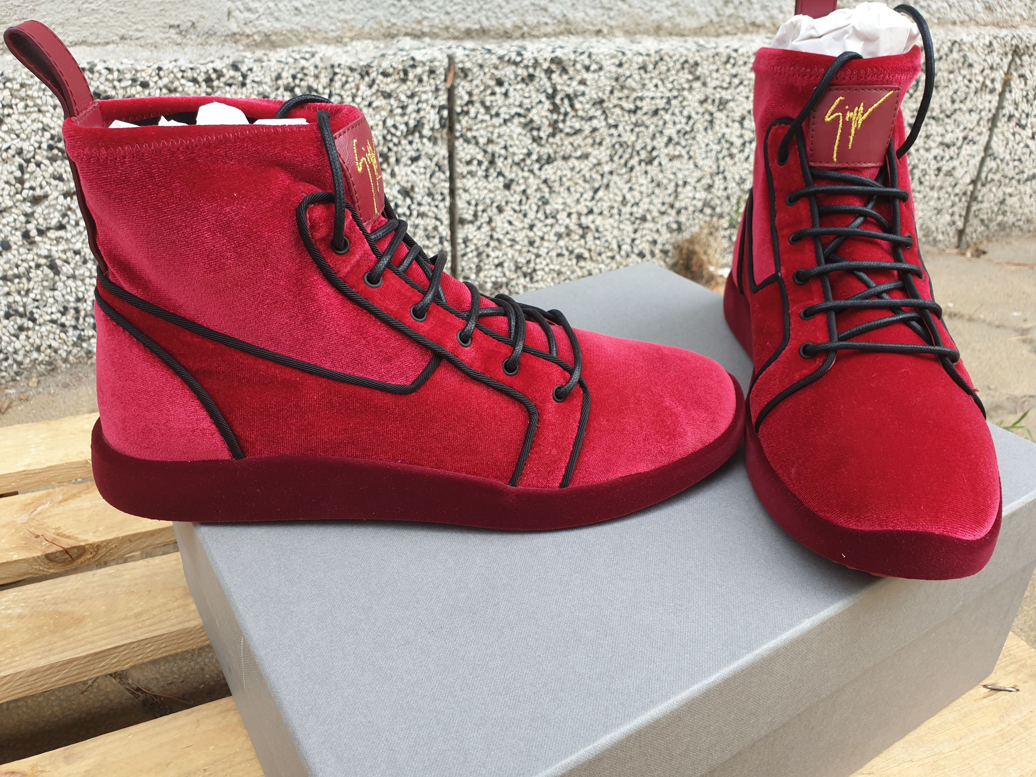 Giuseppe Zanotti $895 GIUSEPPE ZANOTTI Red Velvet Singles High Top Sneakers Size US 8 / EU 41 - 3 Thumbnail