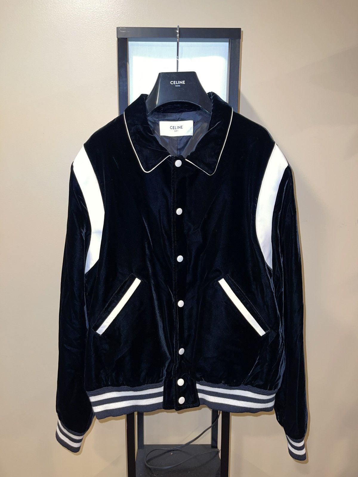 Celine × Hedi Slimane Celine Hedi Slimane Black Velvet Teddy Varsity Jacket RARE Size US XL / EU 56 / 4 - 2 Thumbnail