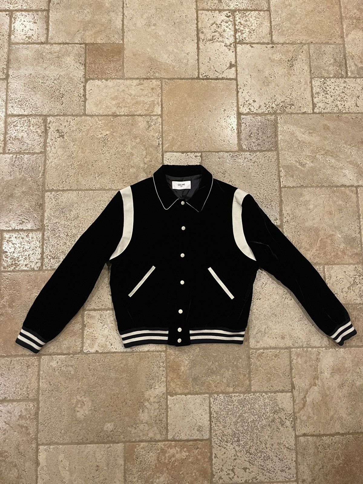 Celine × Hedi Slimane Celine Hedi Slimane Black Velvet Teddy Varsity Jacket RARE Size US XL / EU 56 / 4 - 5 Thumbnail