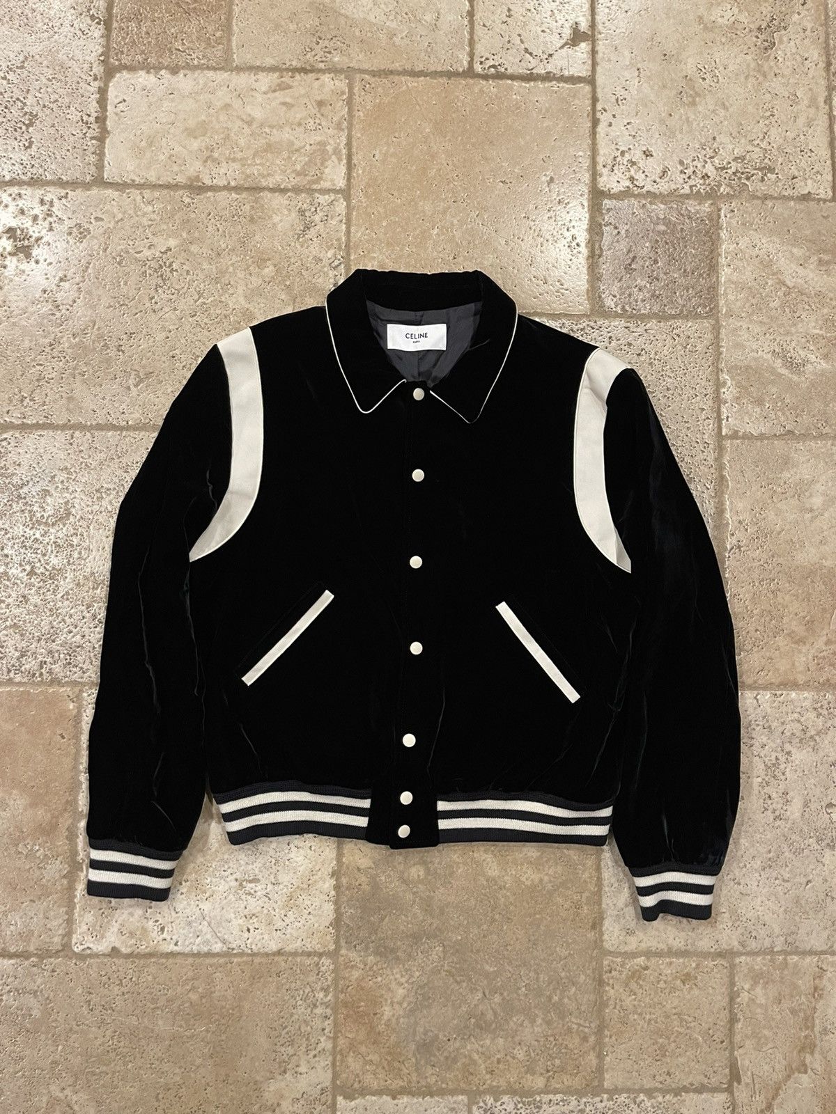 Celine × Hedi Slimane Celine Hedi Slimane Black Velvet Teddy Varsity Jacket RARE Size US XL / EU 56 / 4 - 4 Thumbnail