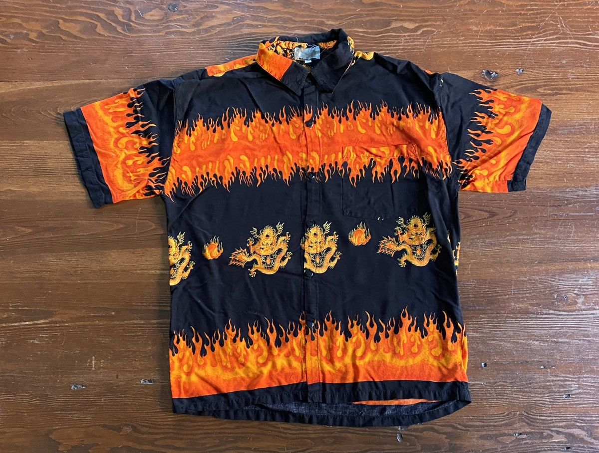 Vintage Vintage 80’s Flames Fire Dragon Japanese Style Button Up Size US L / EU 52-54 / 3 - 2 Thumbnail