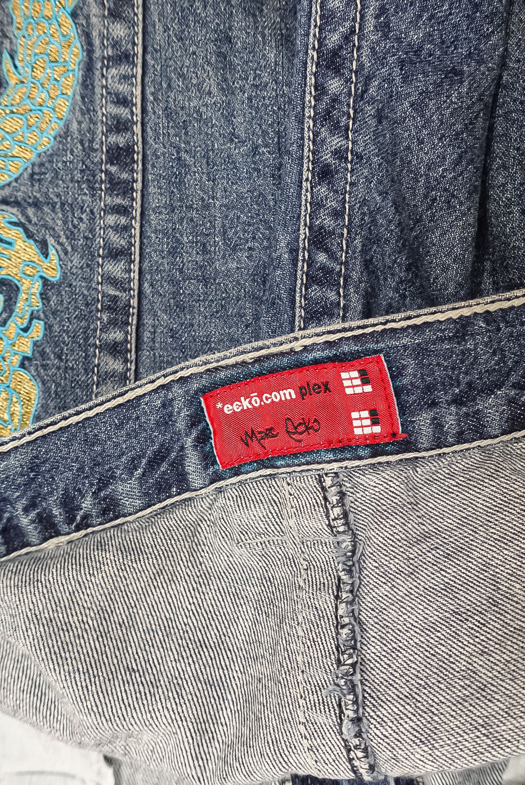 Ecko Unltd. × Marc Ecko Vintage Y2K 2000s Ecko Unltd Dragon Embroidered Jeans Size US 38 / EU 54 - 4 Thumbnail