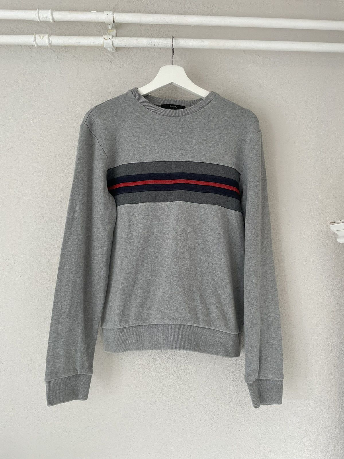 image of Gucci Grey Sweatshirt With Red Web Detail, Men's (Size Small)