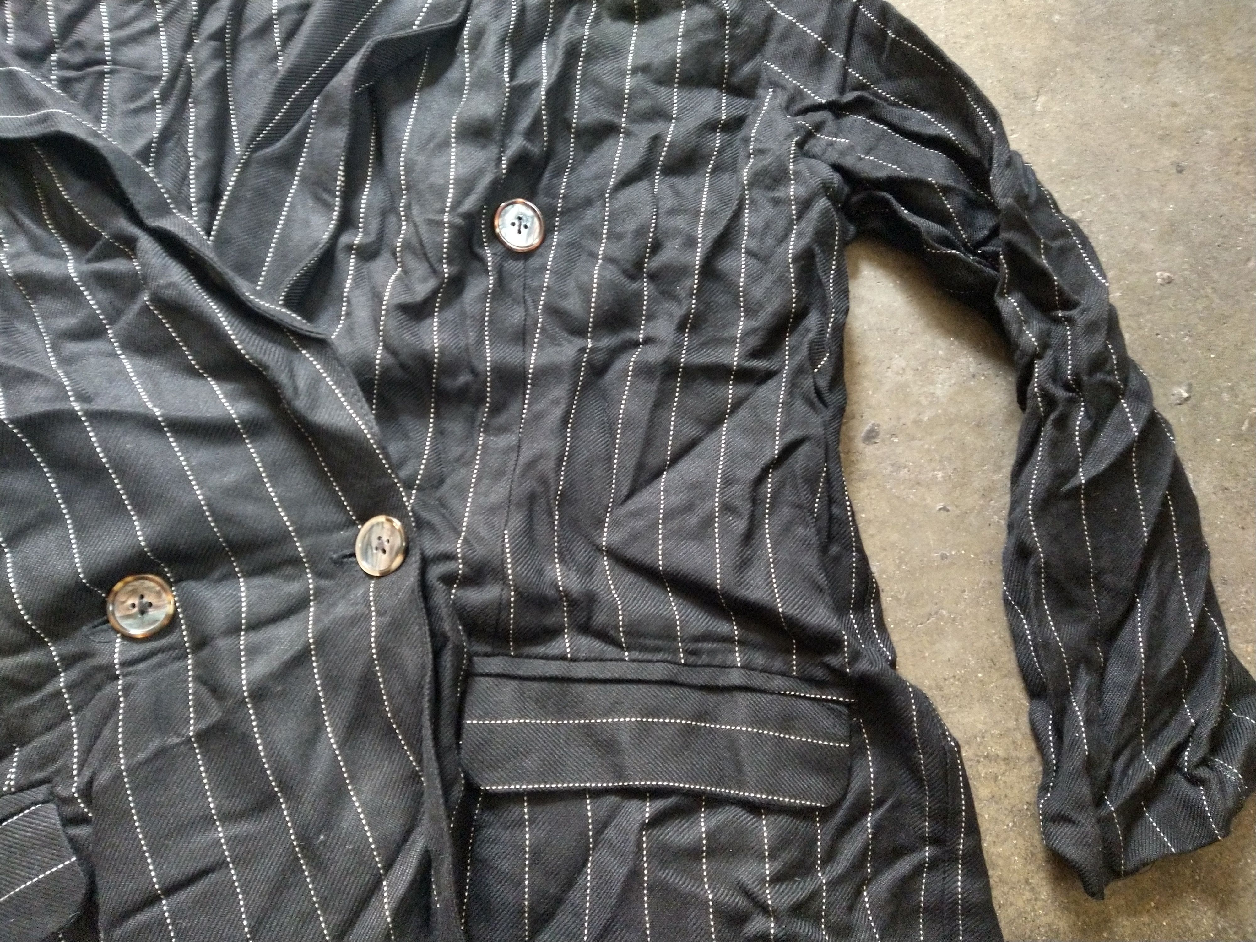 Vintage Vintage Blazer Black Striped Unstructured Double Breasted Size 46L - 5 Thumbnail
