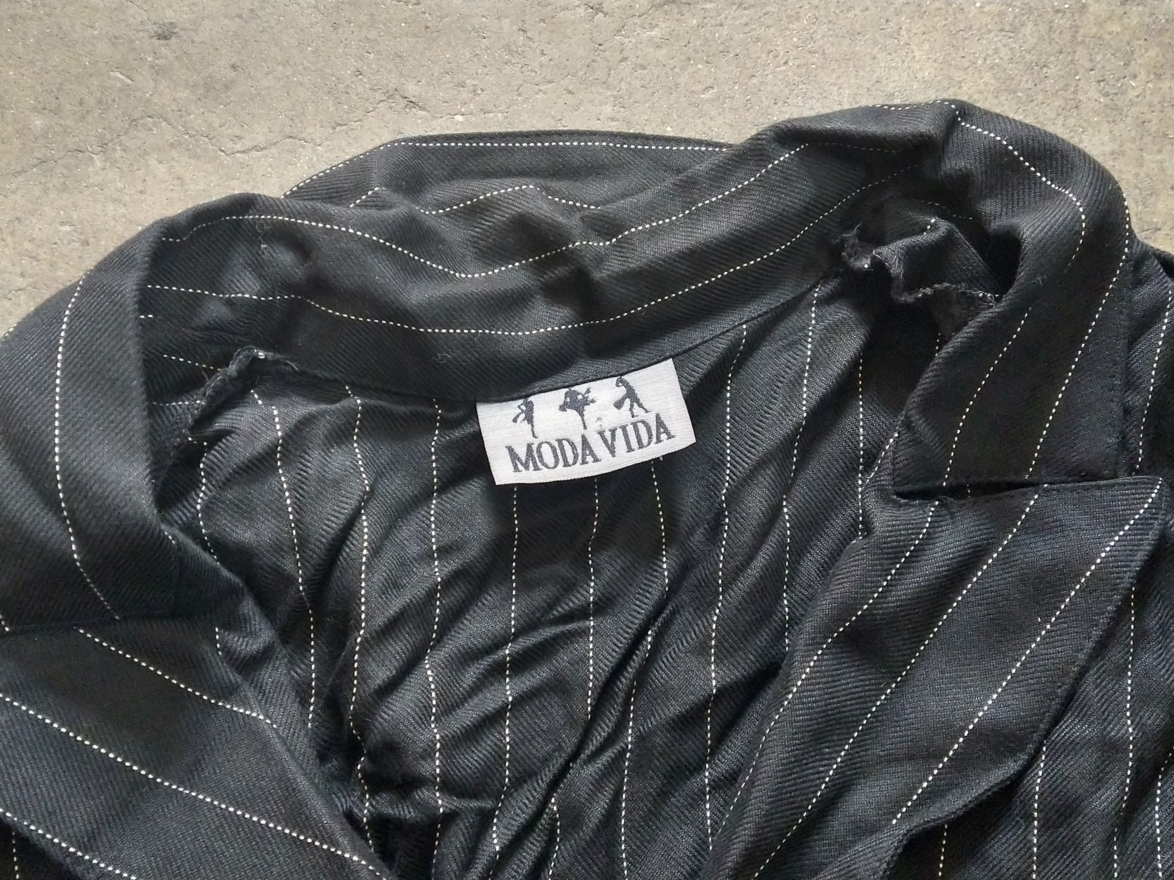 Vintage Vintage Blazer Black Striped Unstructured Double Breasted Size 46L - 2 Thumbnail