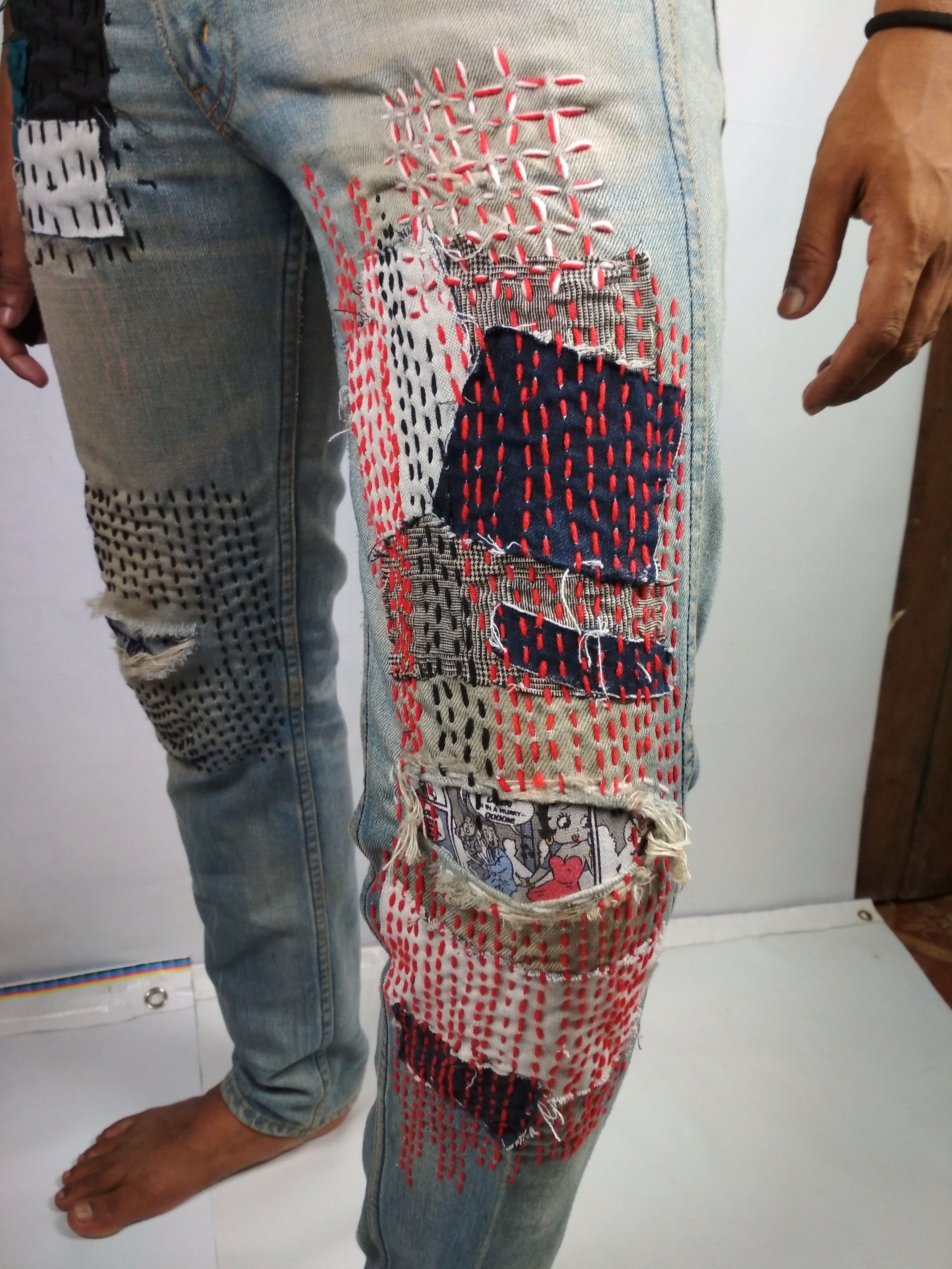 Levi's sashiko boro on vtg LEVI'S orange tabJ22 Kapital inspired Size US 30 / EU 46 - 2 Thumbnail