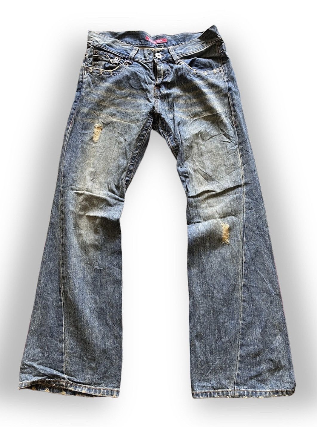 image of Flared Oxs Rubber Soul Mud Wash Classic Boot Cut Denim Jeans in Blue Denim, Men's (Size 33)