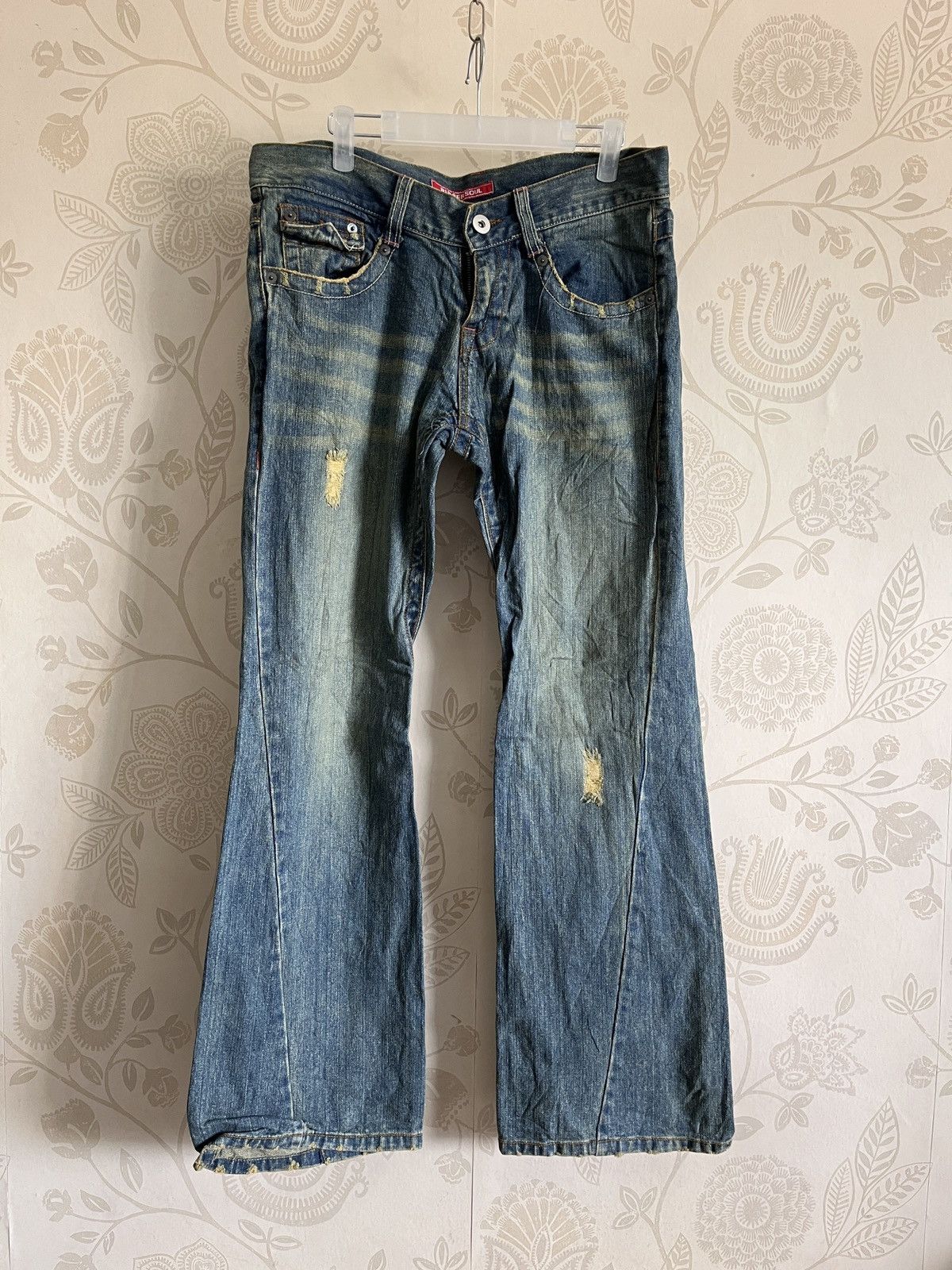 Japanese Brand × RBRSL × Vintage Flare OXS Rubber Soul Mud Wash Classic Boot Cut Denim Jeans Size US 33 - 2 Thumbnail