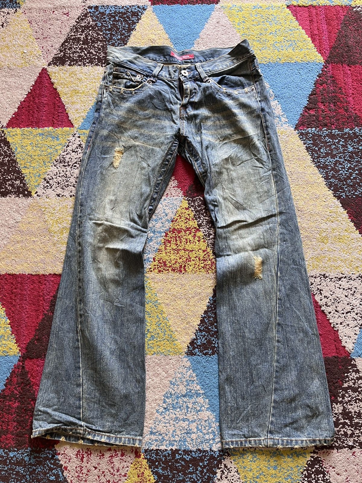 Japanese Brand × RBRSL × Vintage Flare OXS Rubber Soul Mud Wash Classic Boot Cut Denim Jeans Size US 33 - 14 Thumbnail