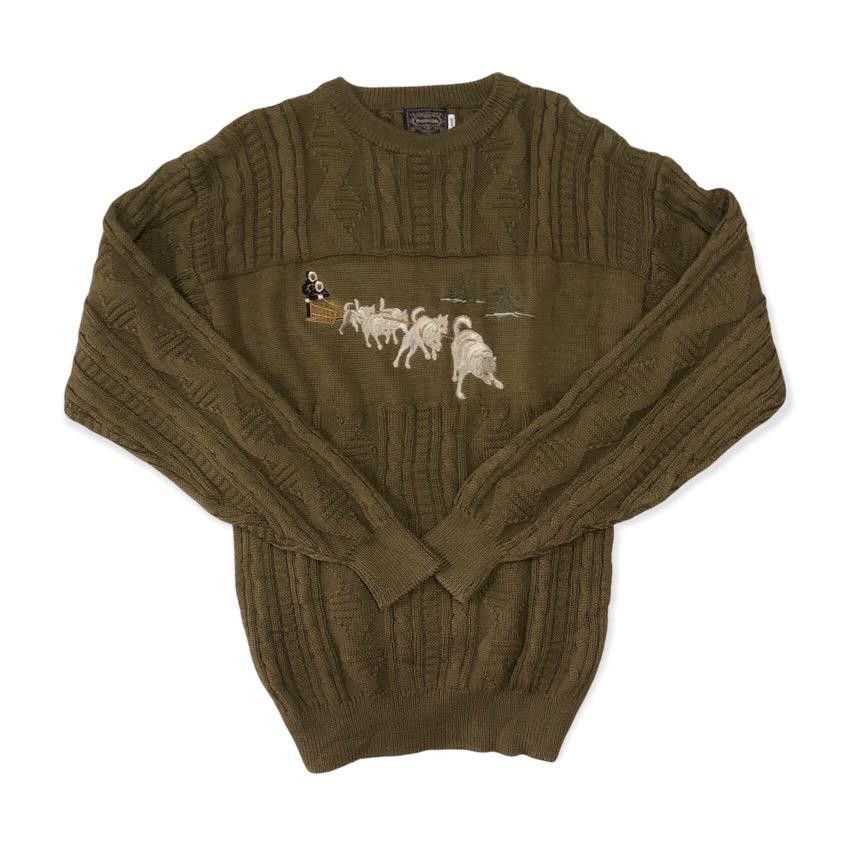 image of Aran Isles Knitwear 90's Passen Club Knitwear Cable in Green Olive, Men's (Size Large)