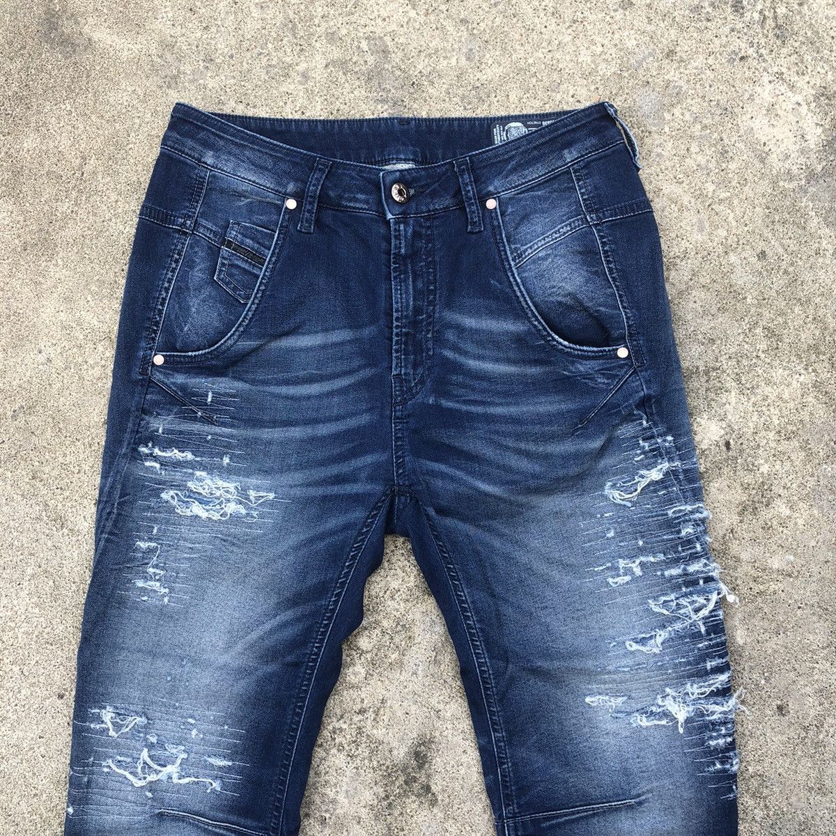 Designer × Diesel × Vintage 🔥Rare🔥Diesel Distress Sashiko Styles Curve Sweat Denim Pants Size US 28 / EU 44 - 2 Thumbnail