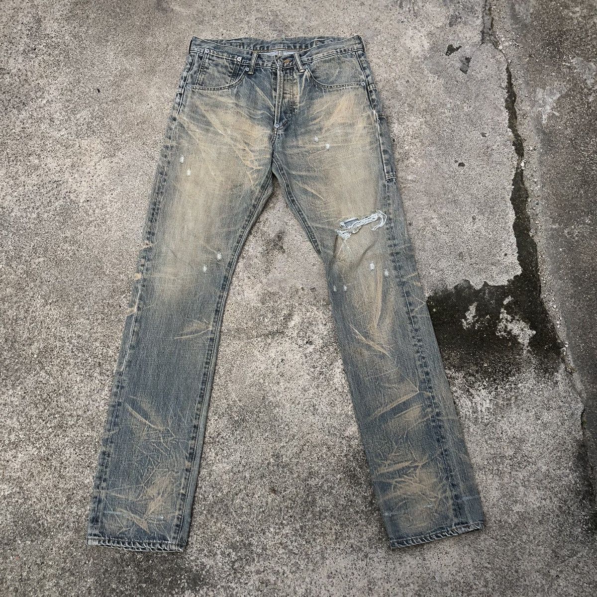 image of Distressed Denim x Swagger Trashswagger Stoned Acid Blend Savage Rips Distress Jeans (Size 30)
