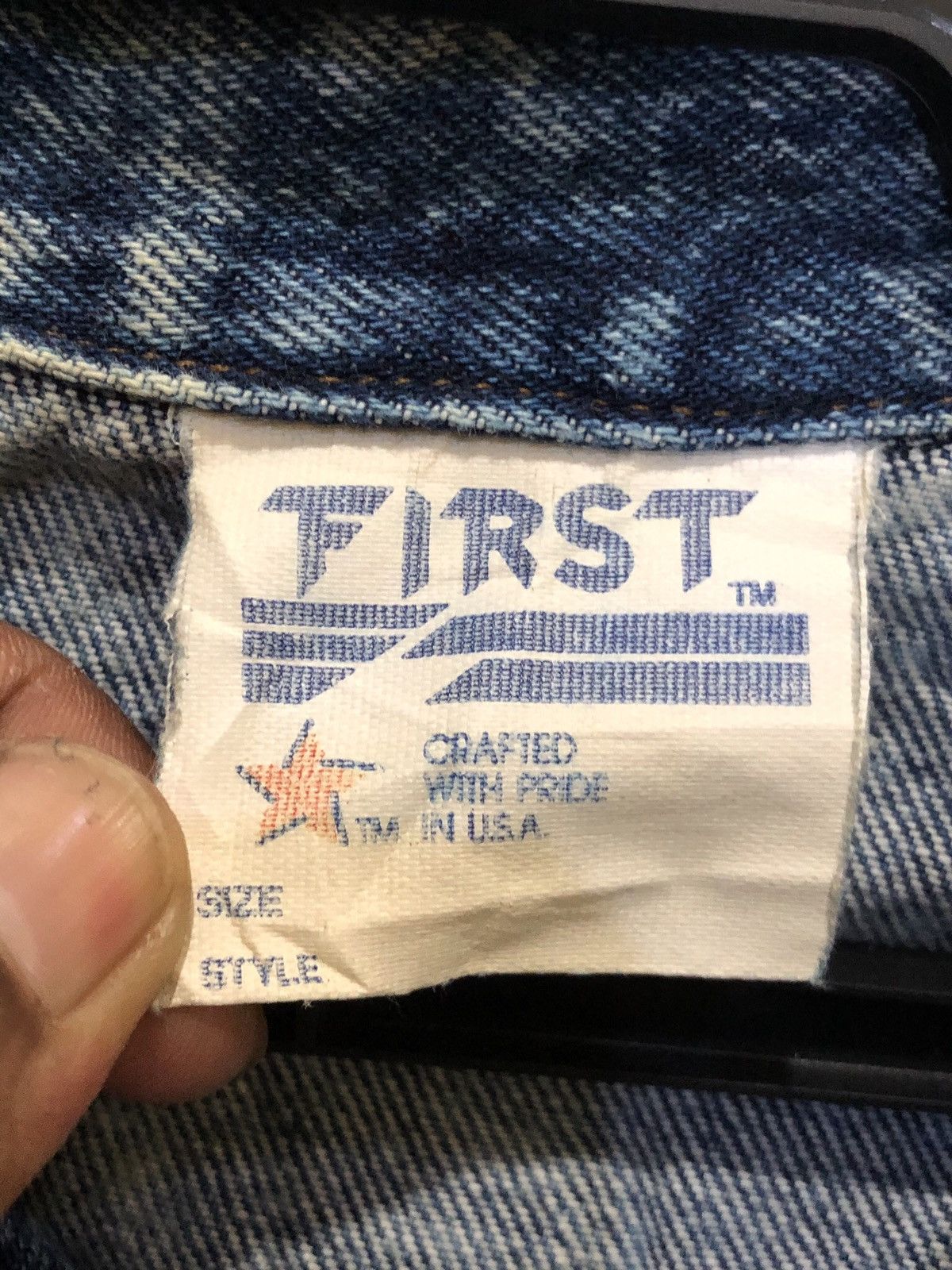 First MFG Co. FIRST denim jacket trucker/biker acid wash made in USA Size US L / EU 52-54 / 3 - 5 Thumbnail