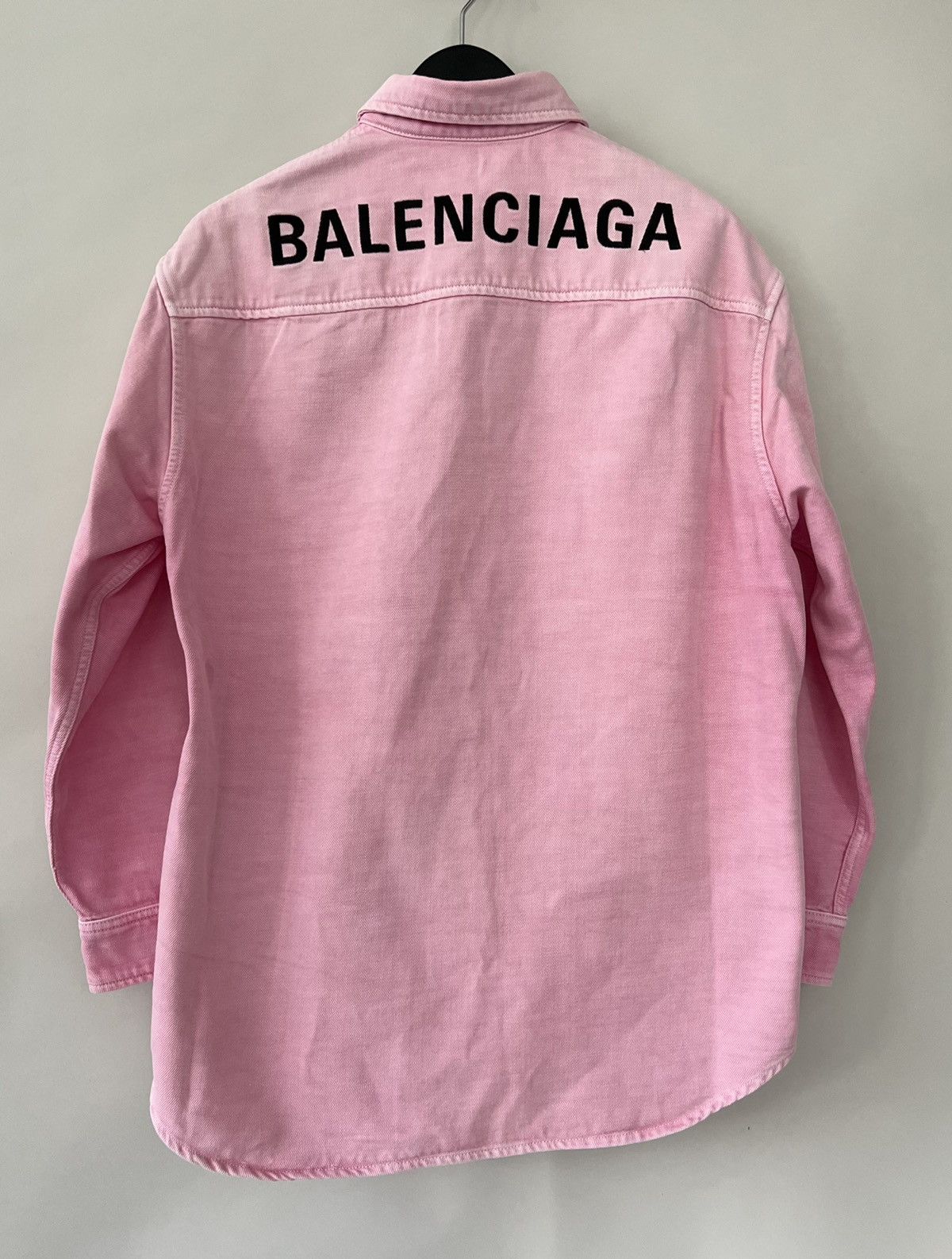 image of Balenciaga Signature Denim Logo Shirt in Pink, Men's (Size Medium)