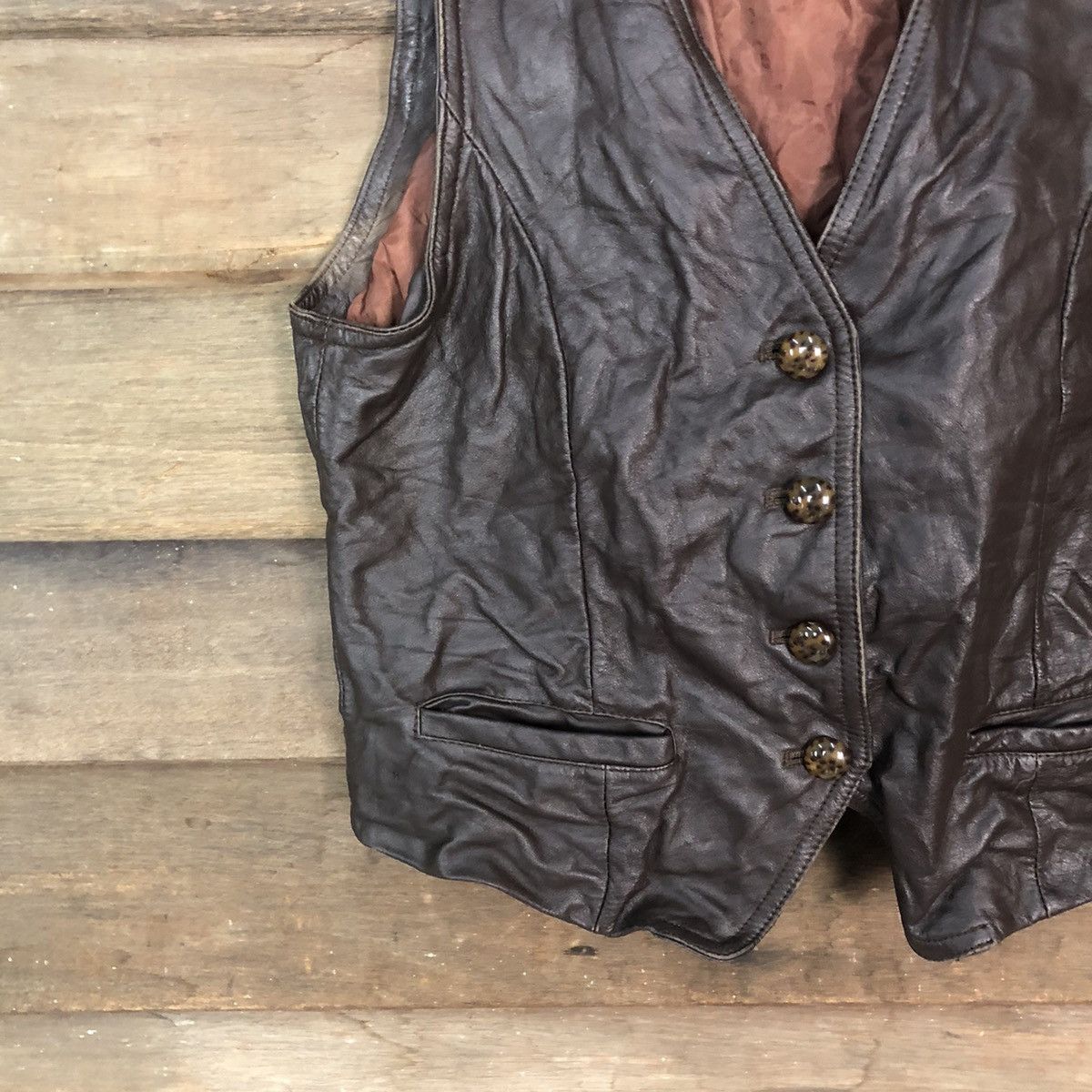Japanese Brand Q Collection Dark Brown vintage Vest Leather #7089 Size US XS / EU 42 / 0 - 4 Thumbnail