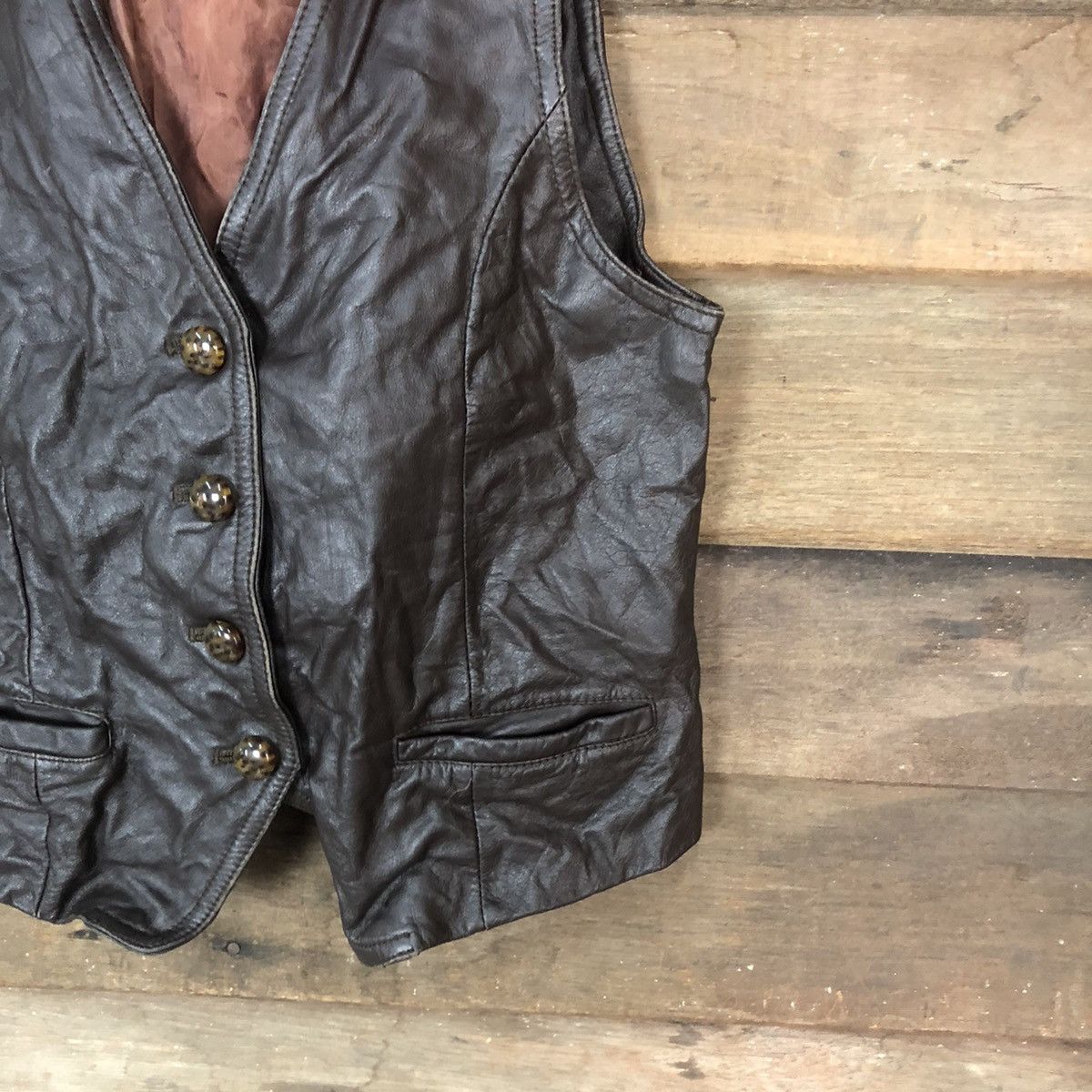 Japanese Brand Q Collection Dark Brown vintage Vest Leather #7089 Size US XS / EU 42 / 0 - 5 Thumbnail